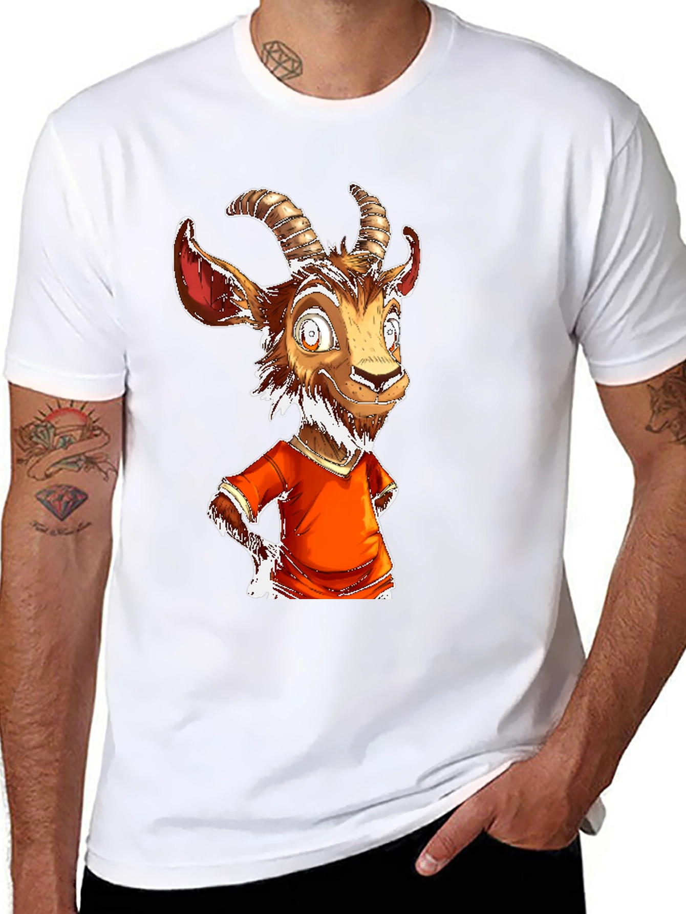Goat Cartoon Graphic Tee - Black