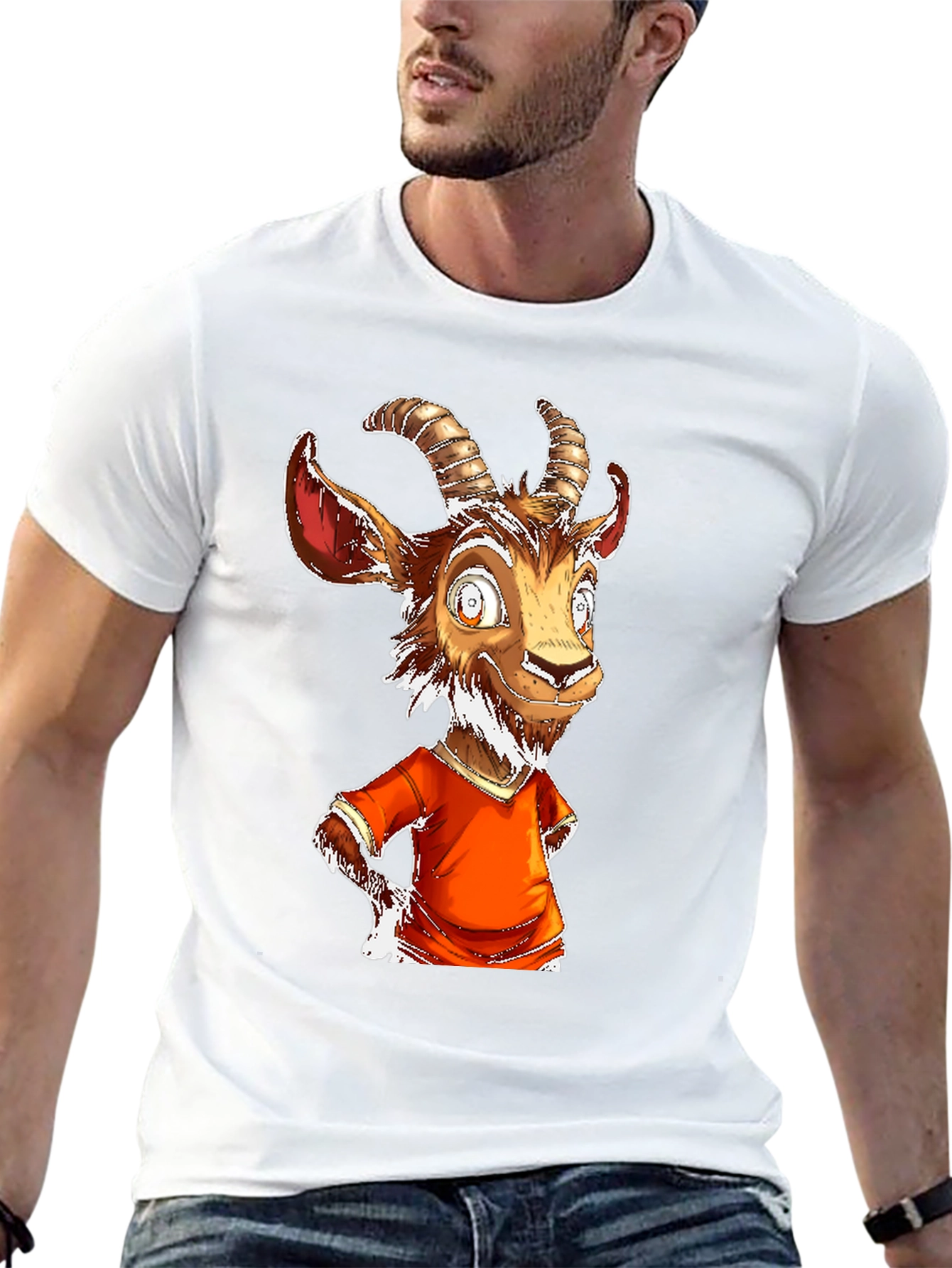 Goat Cartoon Graphic Tee - Black
