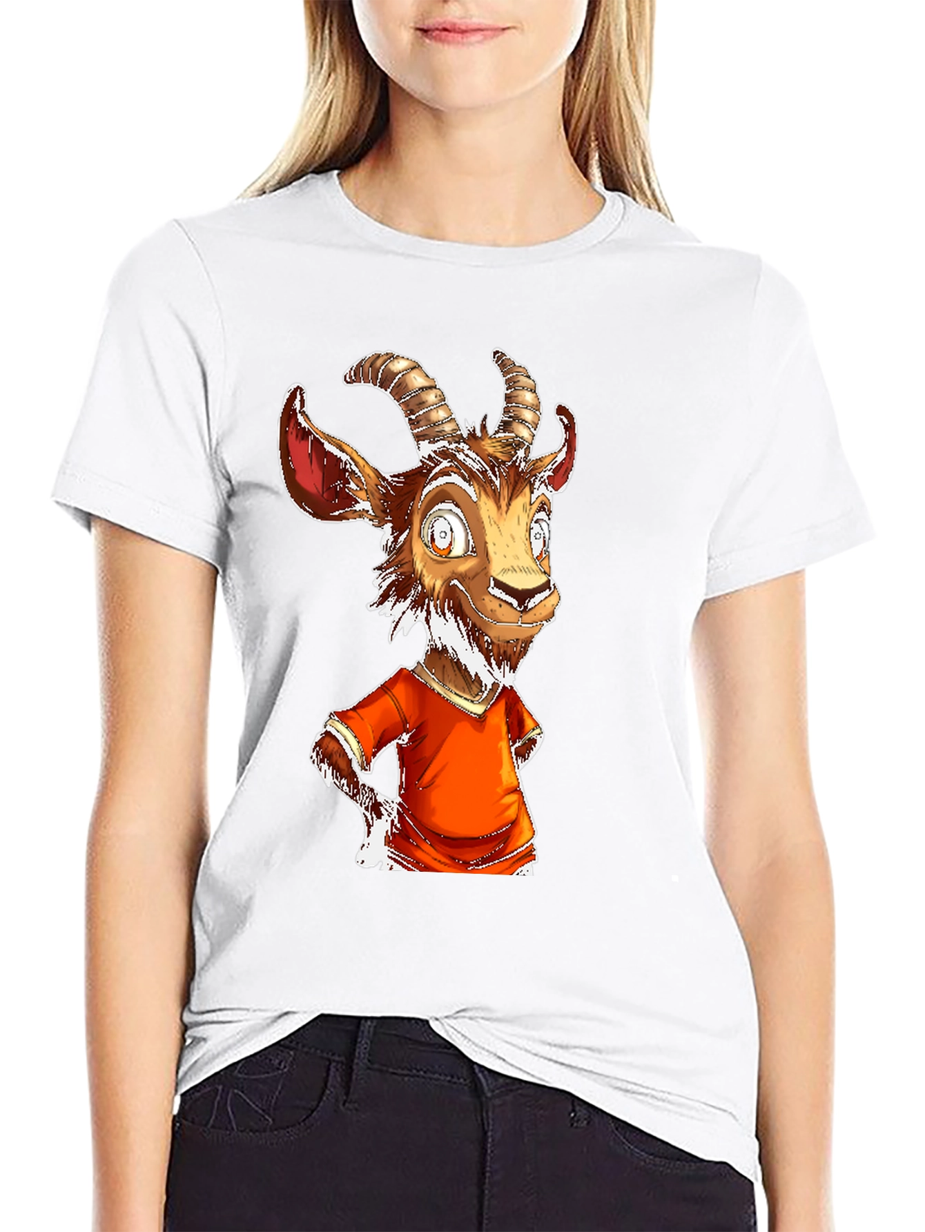 Goat Cartoon Graphic Tee - Black