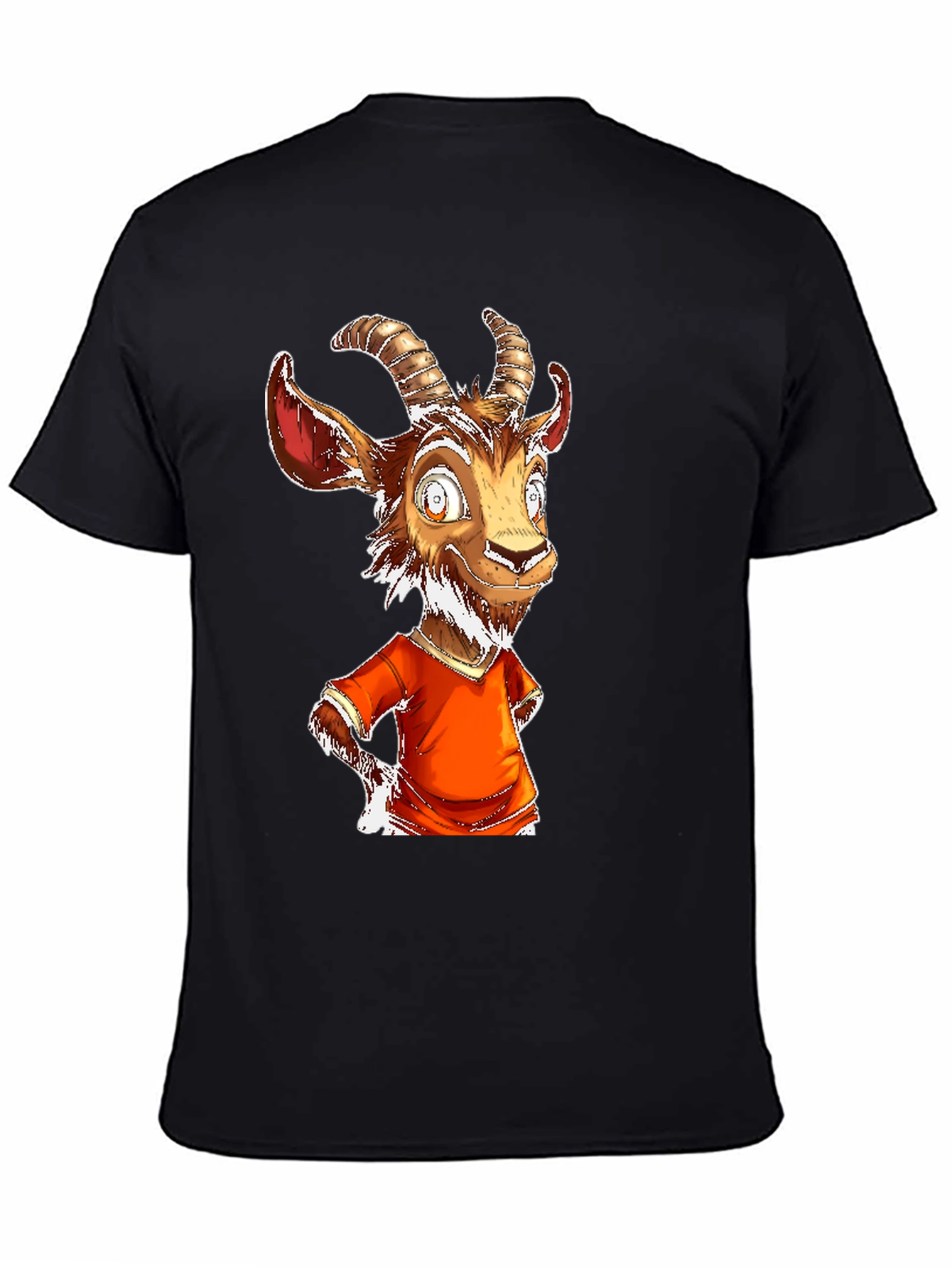 Goat Cartoon Graphic Tee - Black