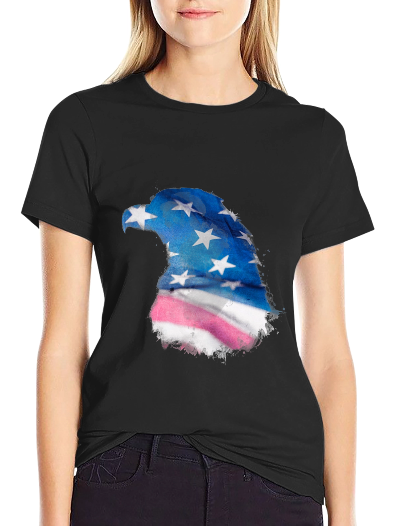 Patriotic Eagle Graphic Tee - USA Flag Design
