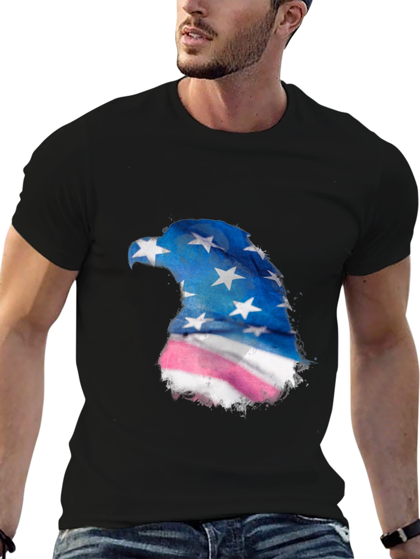 Patriotic Eagle Graphic Tee - USA Flag Design