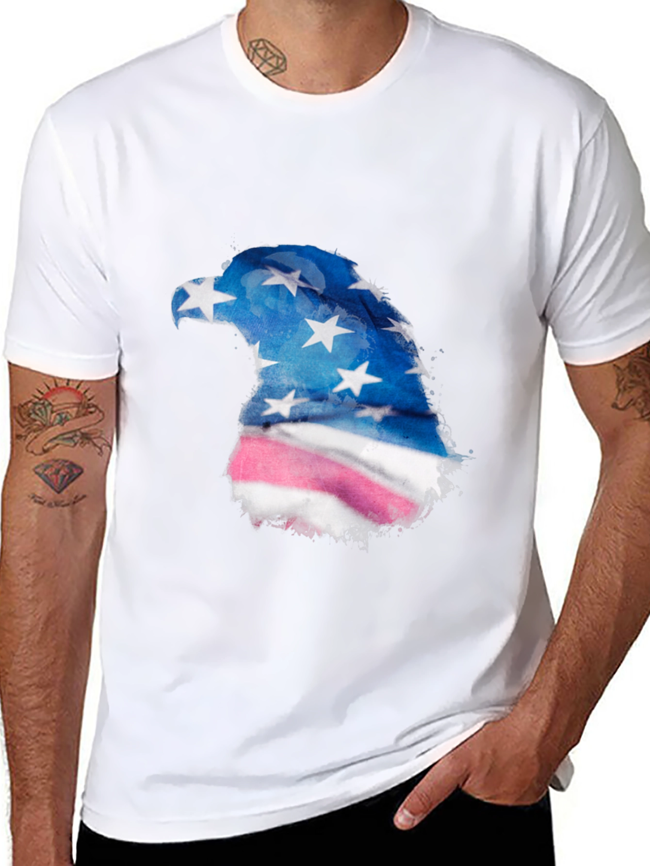 Patriotic Eagle Graphic Tee - USA Flag Design