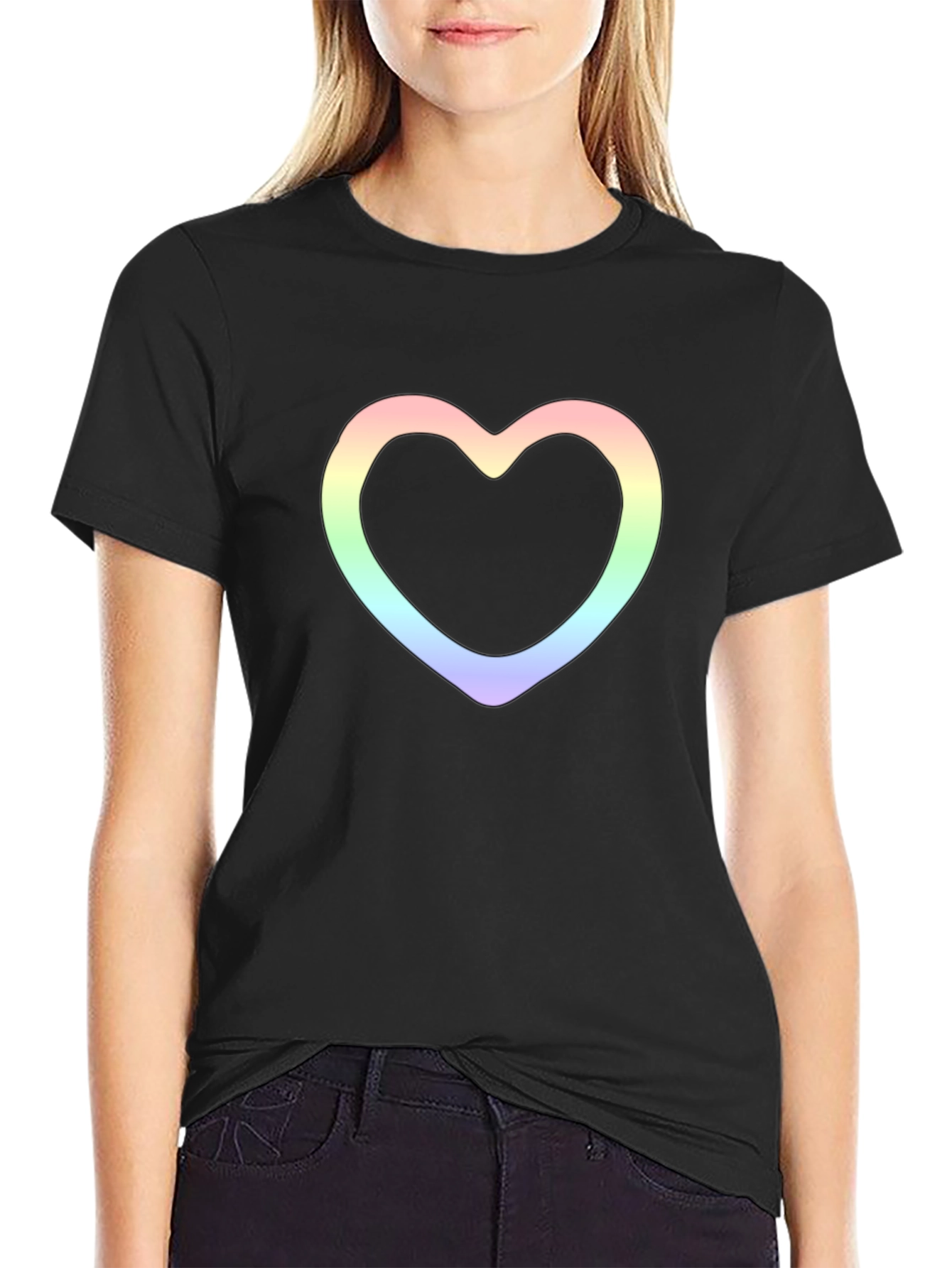 Heart Outline Graphic Tee - Stylish Black T-Shirt