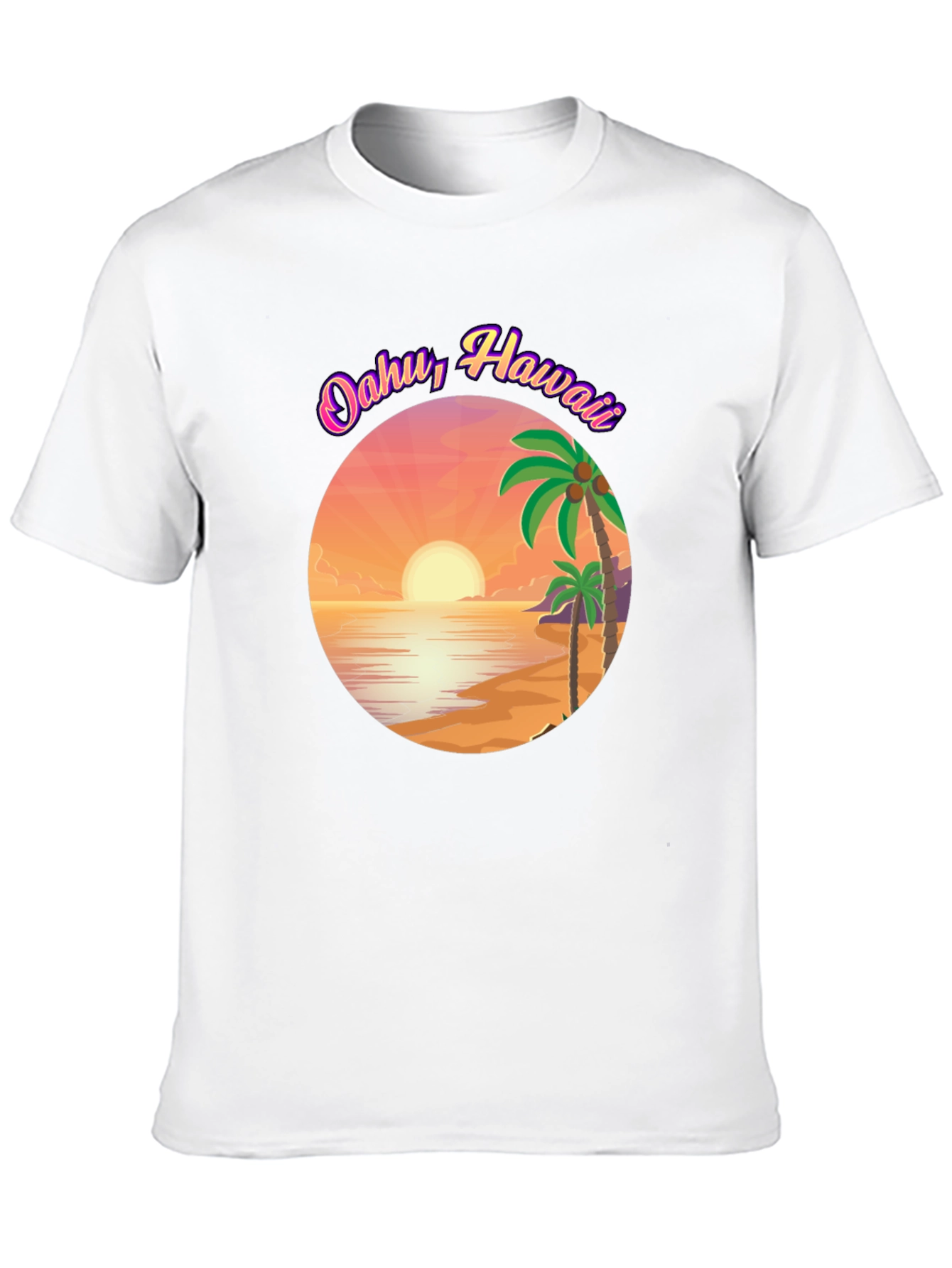 Oahu Hawaii Graphic T-Shirt - Island Sunset Design