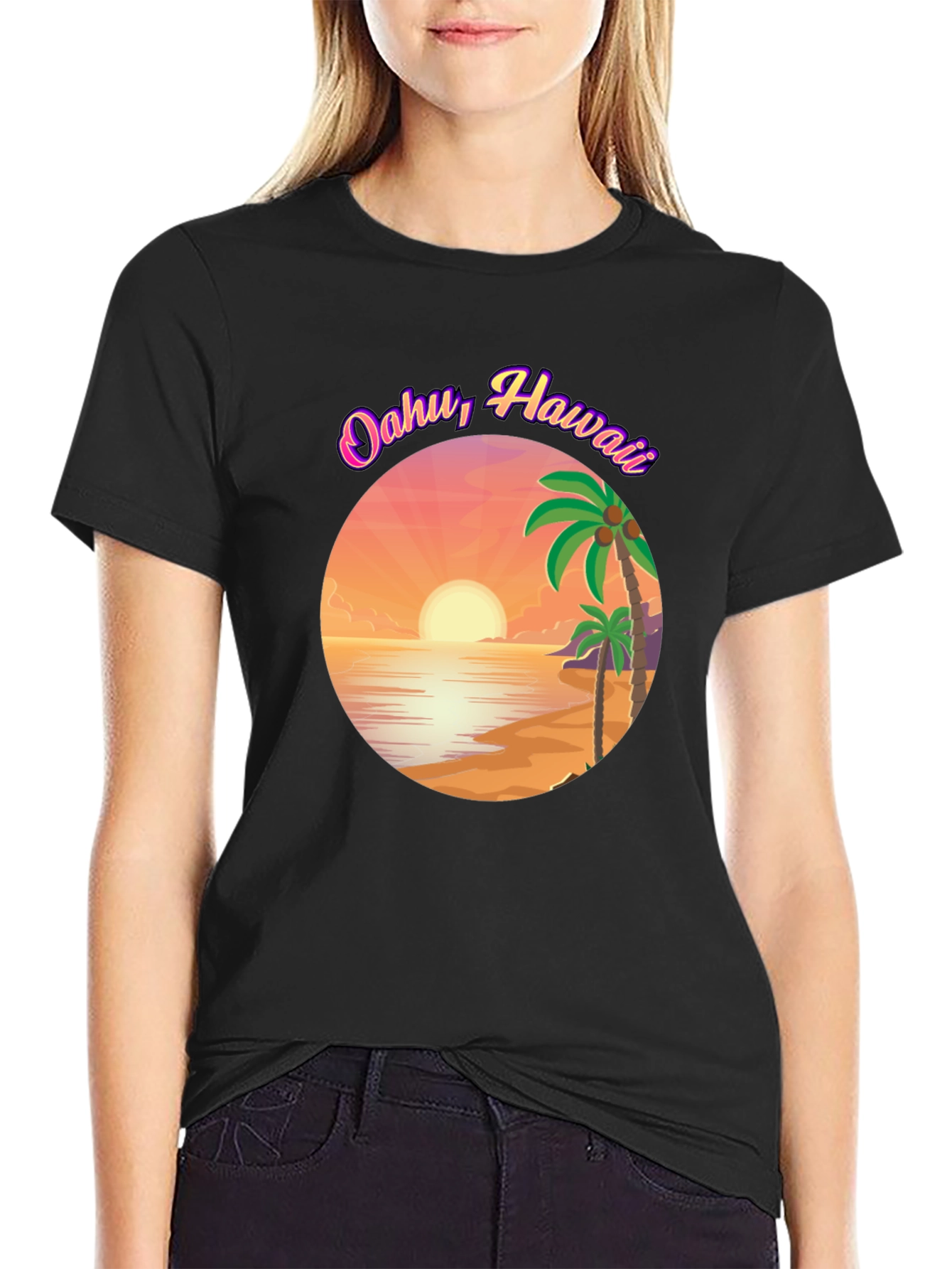 Oahu Hawaii Graphic T-Shirt - Island Sunset Design