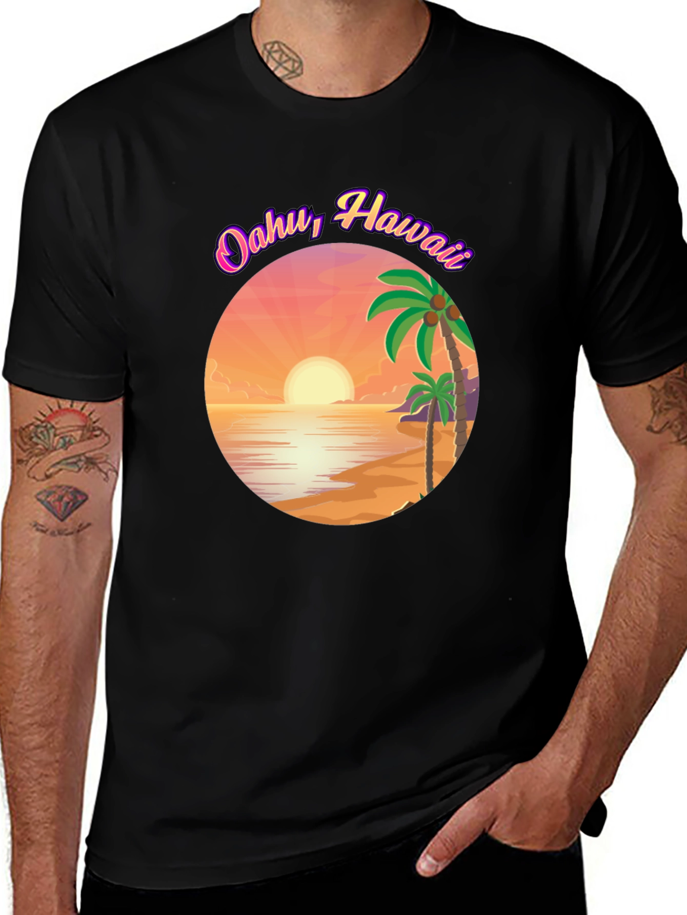 Oahu Hawaii Graphic T-Shirt - Island Sunset Design