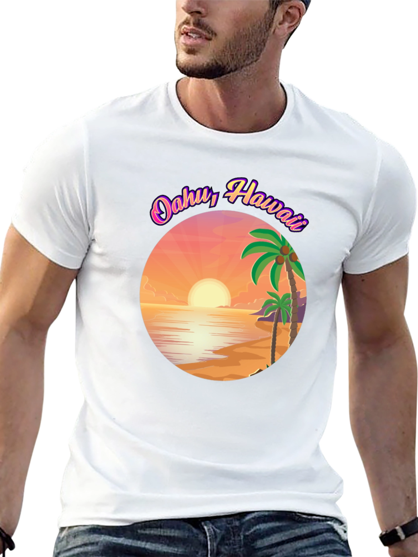 Oahu Hawaii Graphic T-Shirt - Island Sunset Design