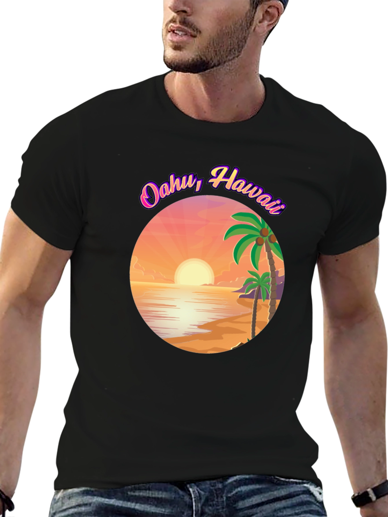 Oahu Hawaii Graphic T-Shirt - Island Sunset Design