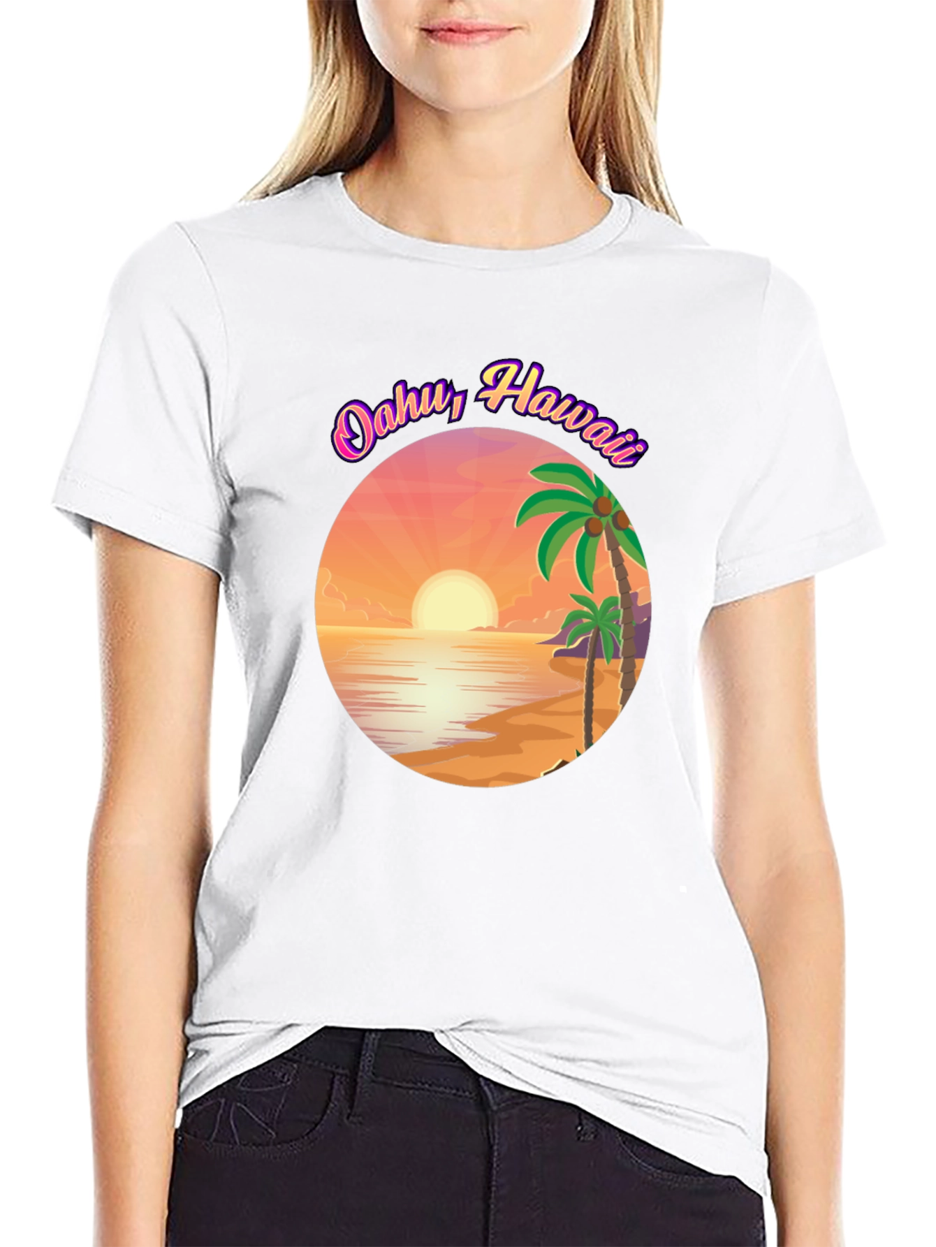 Oahu Hawaii Graphic T-Shirt - Island Sunset Design