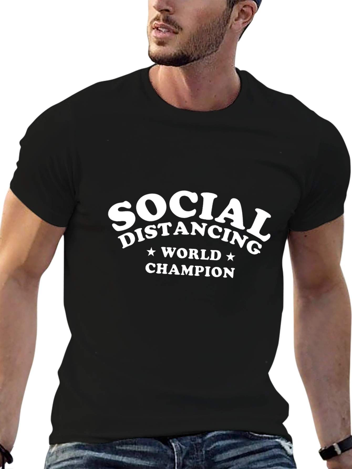 Social Distancing World Champion Black T-Shirt
