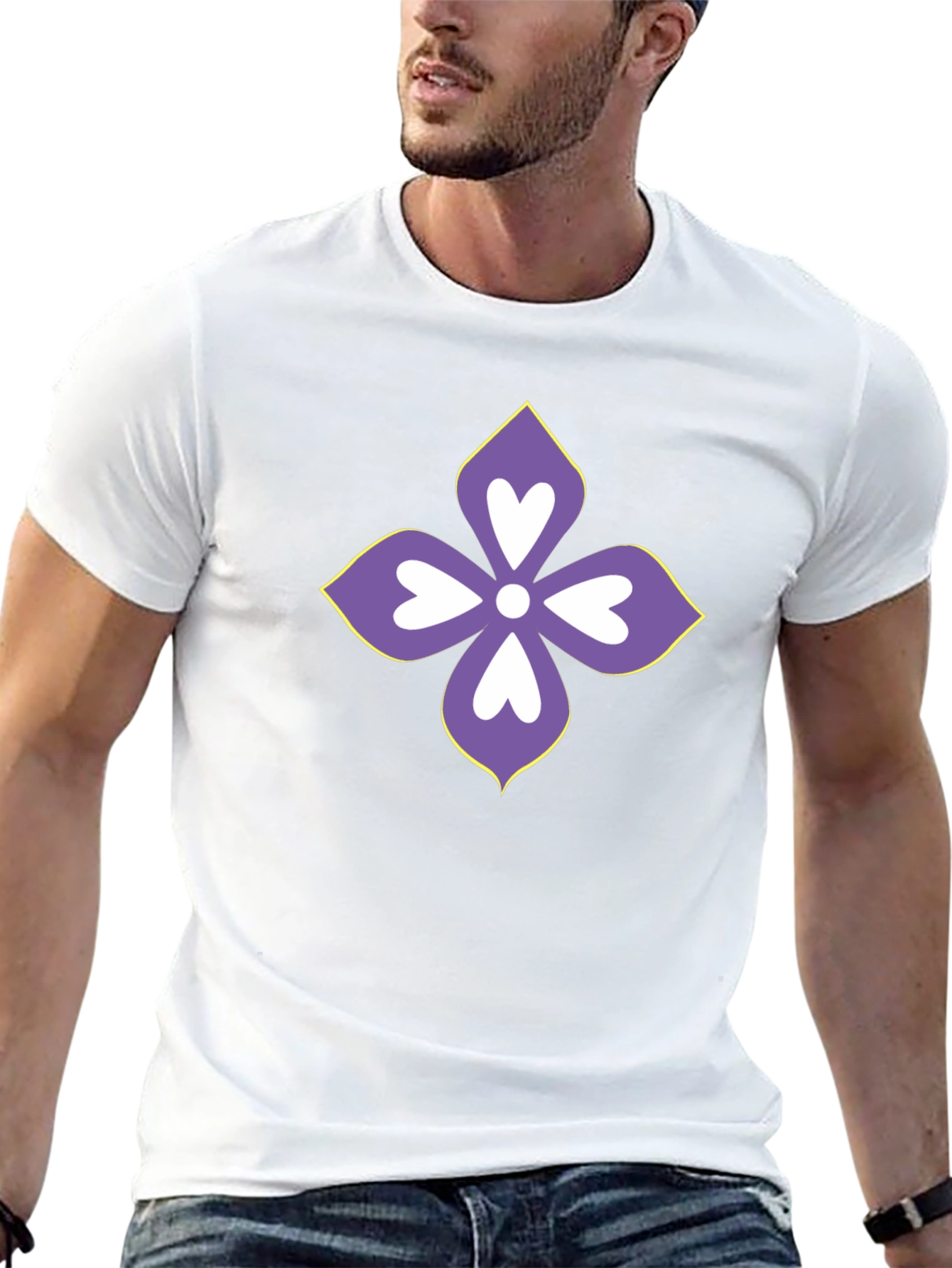 Floral Heart Motif Black T-Shirt