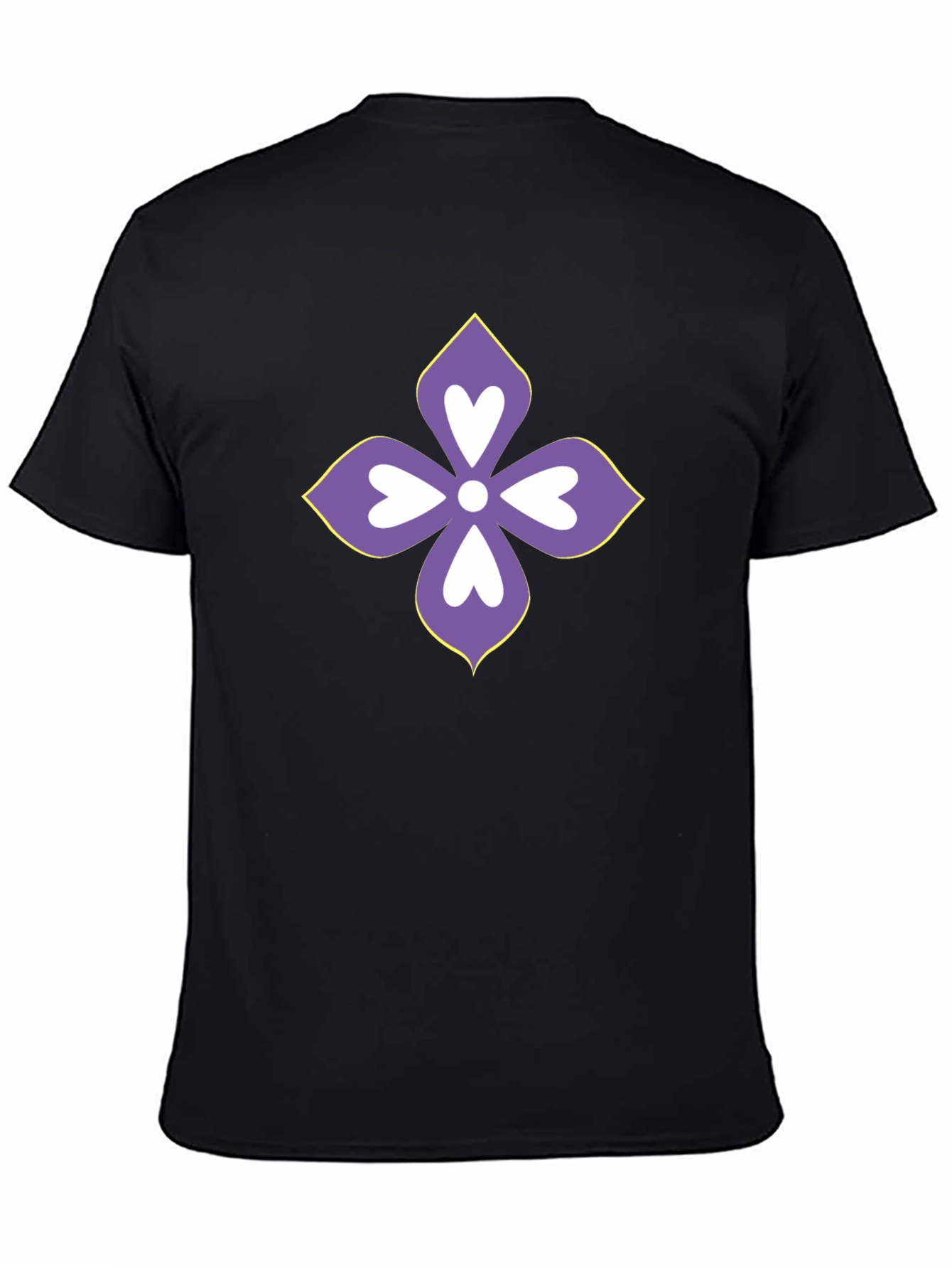 Floral Heart Motif Black T-Shirt