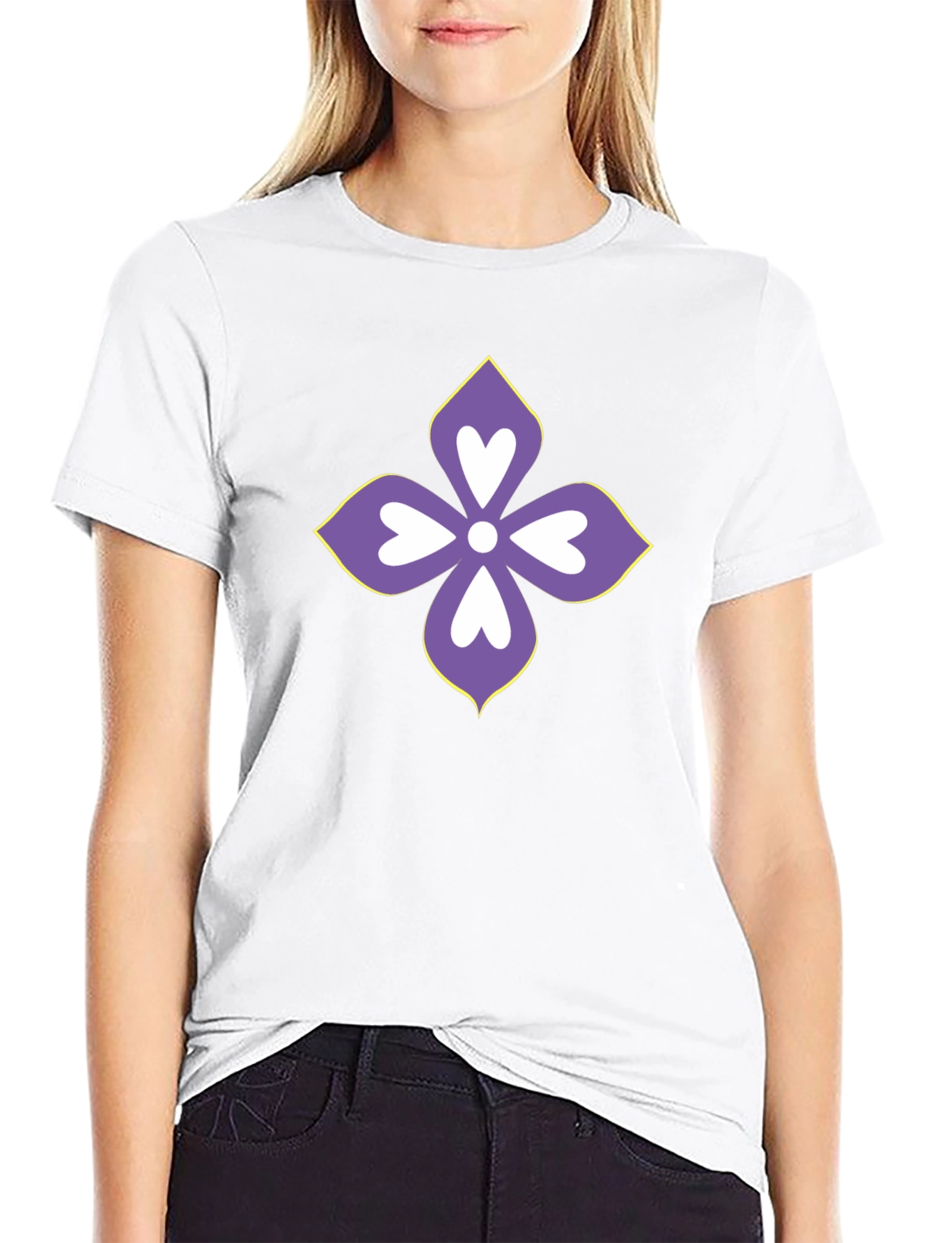 Floral Heart Motif Black T-Shirt