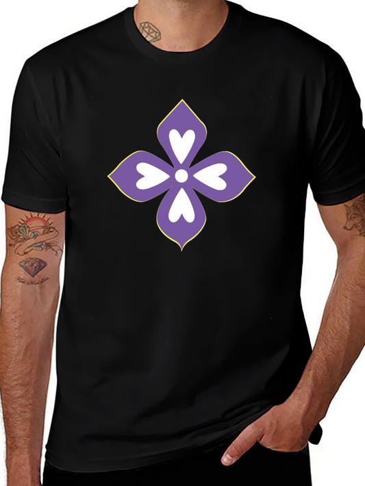 Floral Heart Motif Black T-Shirt