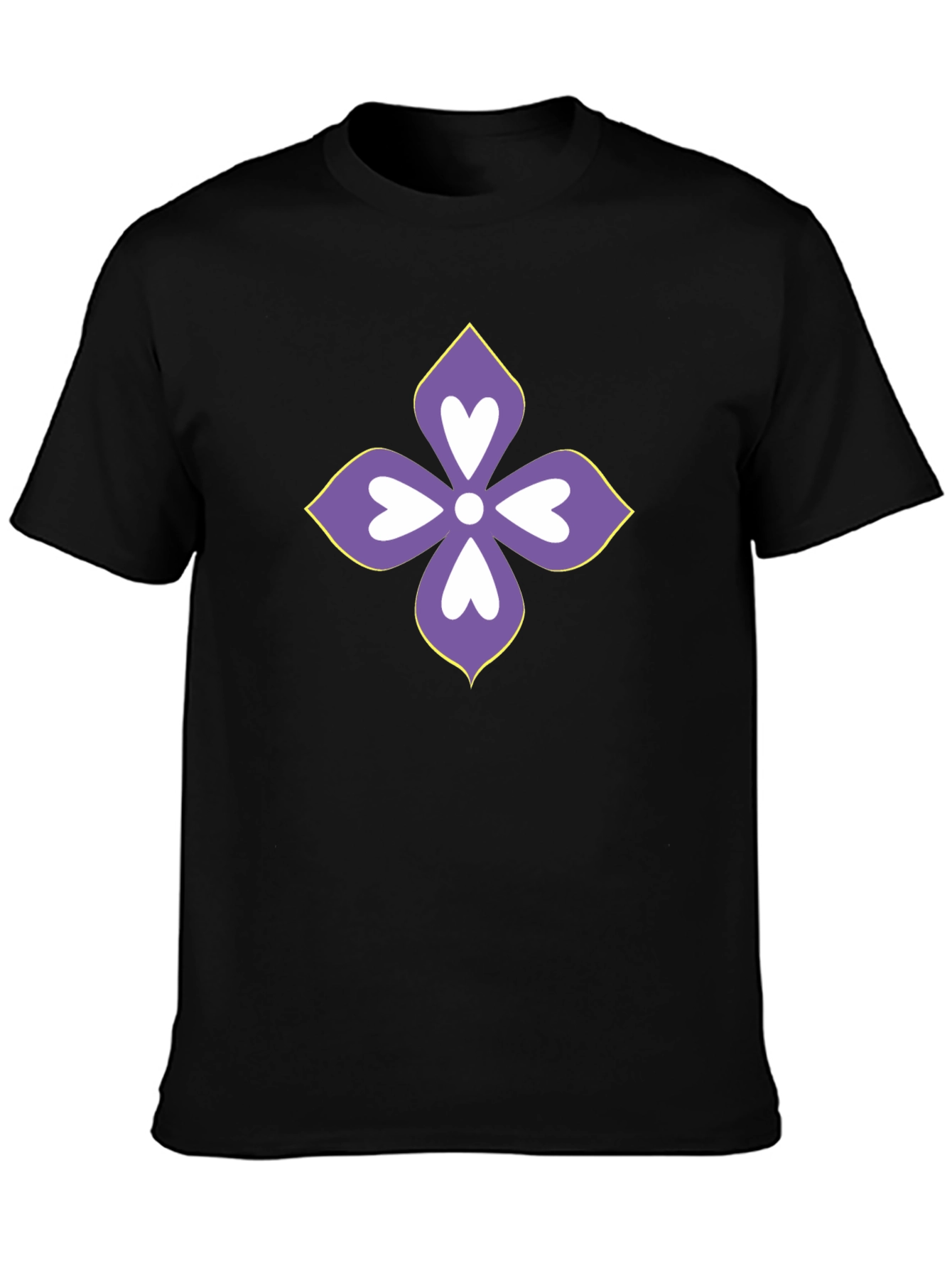 Floral Heart Motif Black T-Shirt