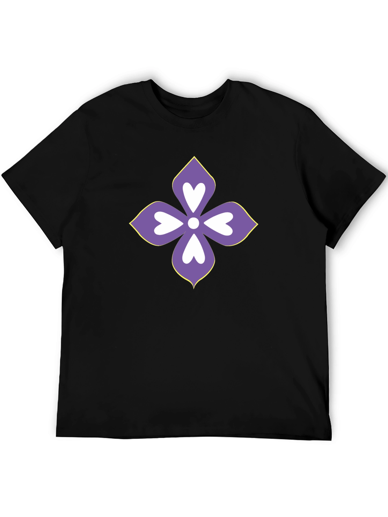 Floral Heart Motif Black T-Shirt