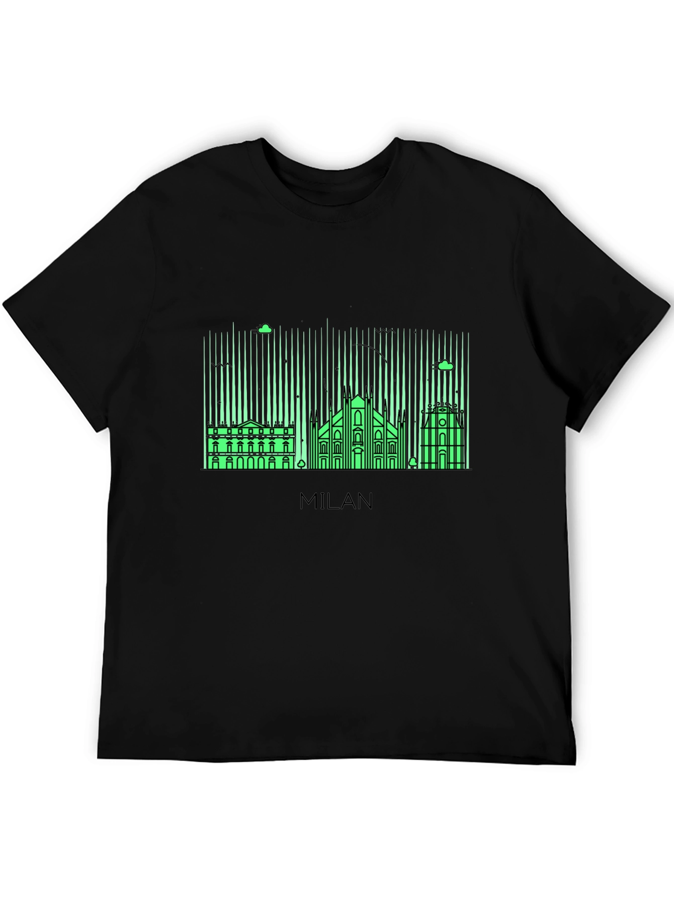 Milan Skyline Graphic Tee - Black Cotton T-Shirt