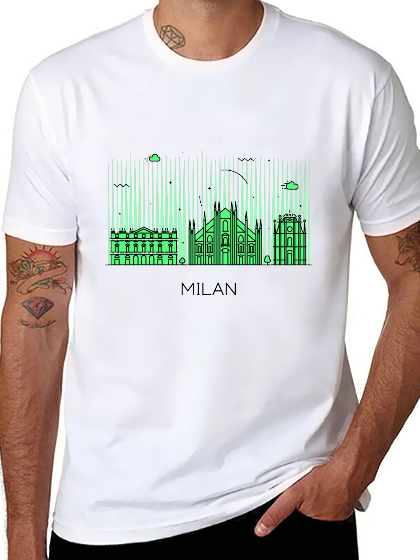 Milan Skyline Graphic Tee - Black Cotton T-Shirt