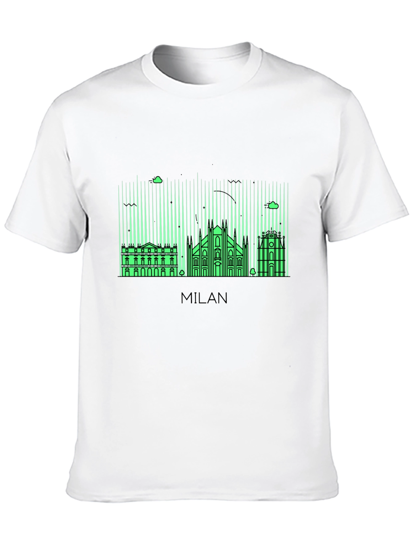 Milan Skyline Graphic Tee - Black Cotton T-Shirt