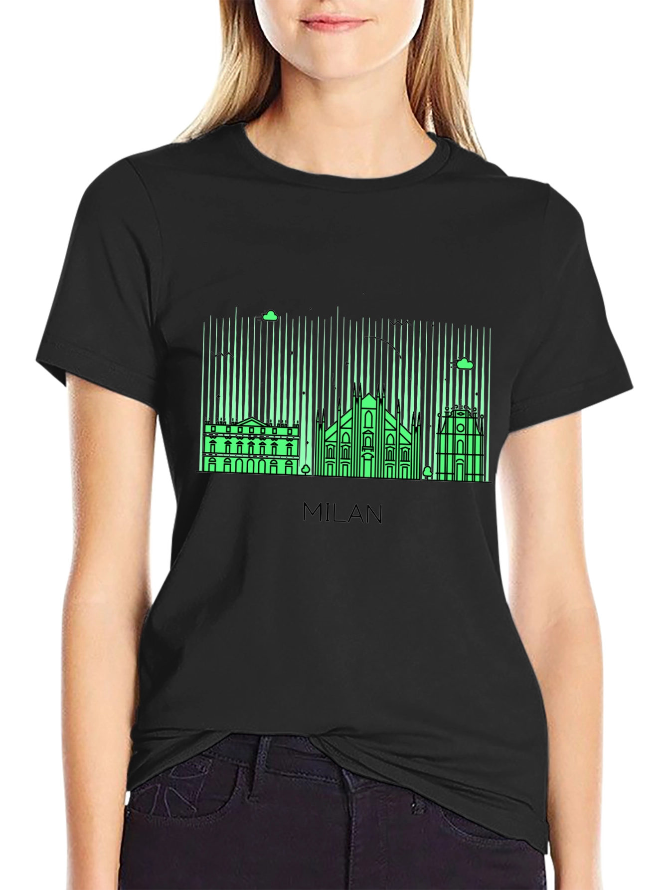 Milan Skyline Graphic Tee - Black Cotton T-Shirt