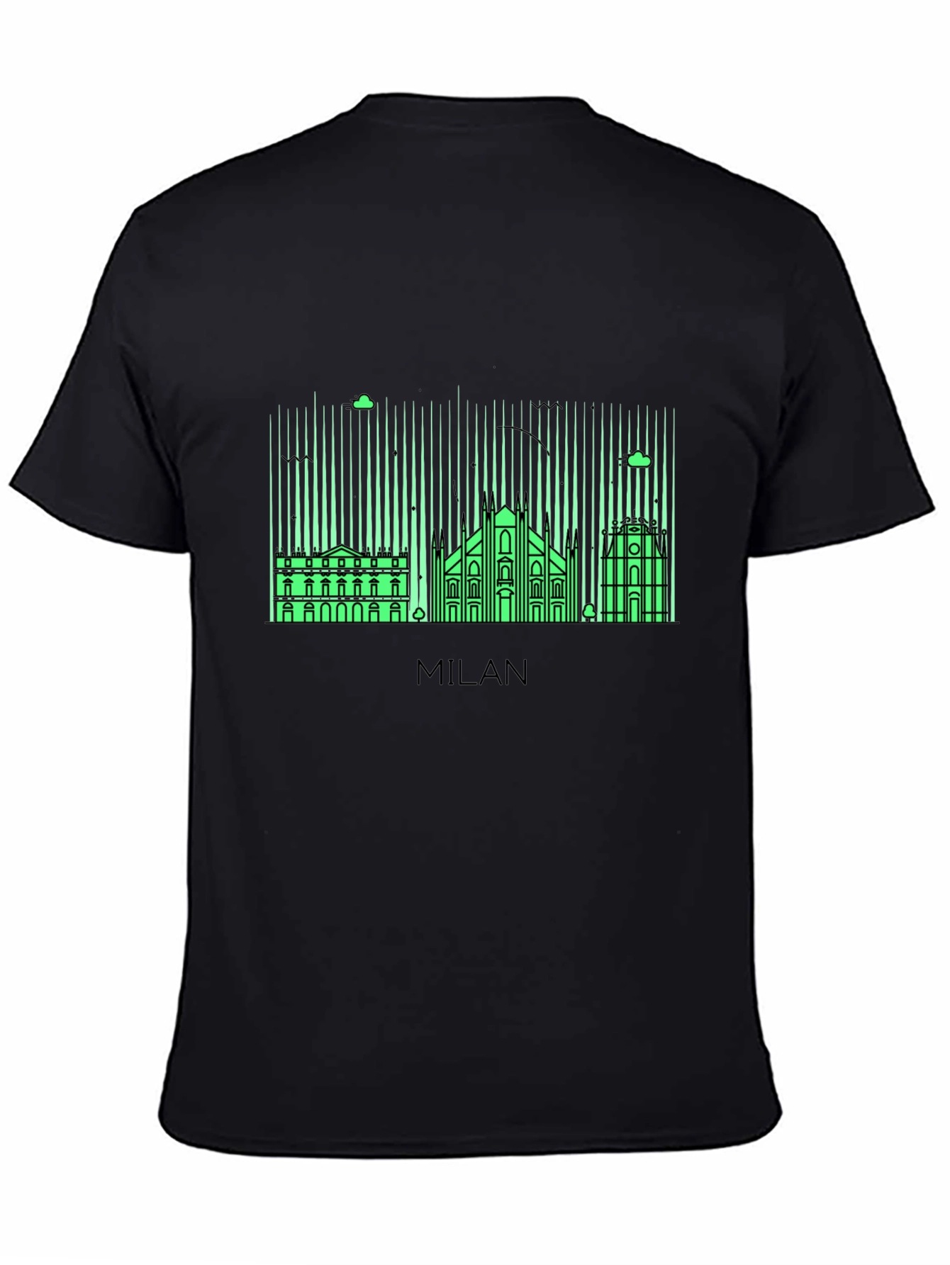 Milan Skyline Graphic Tee - Black Cotton T-Shirt