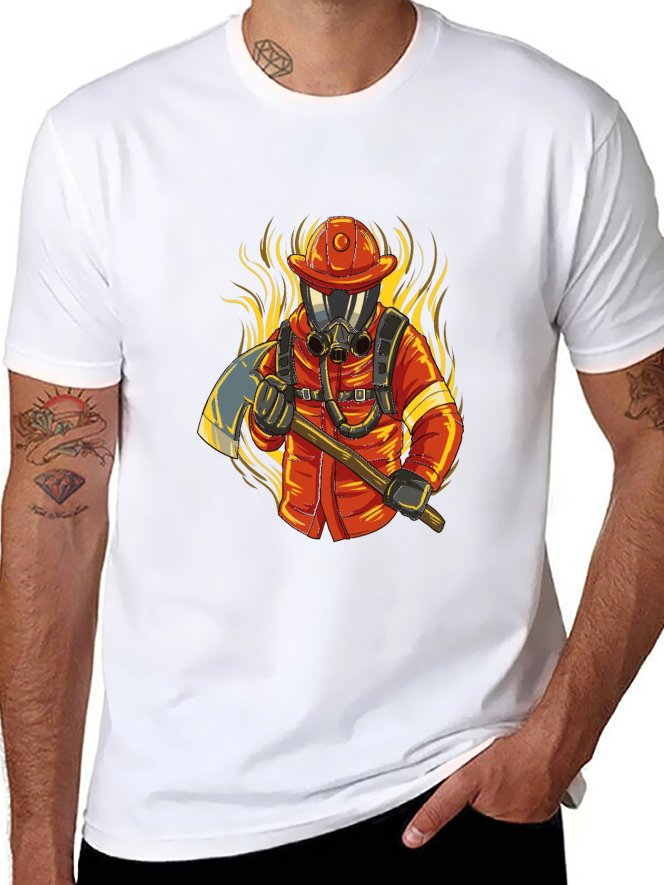Firefighter Graphic Tee - Axe & Flames Design