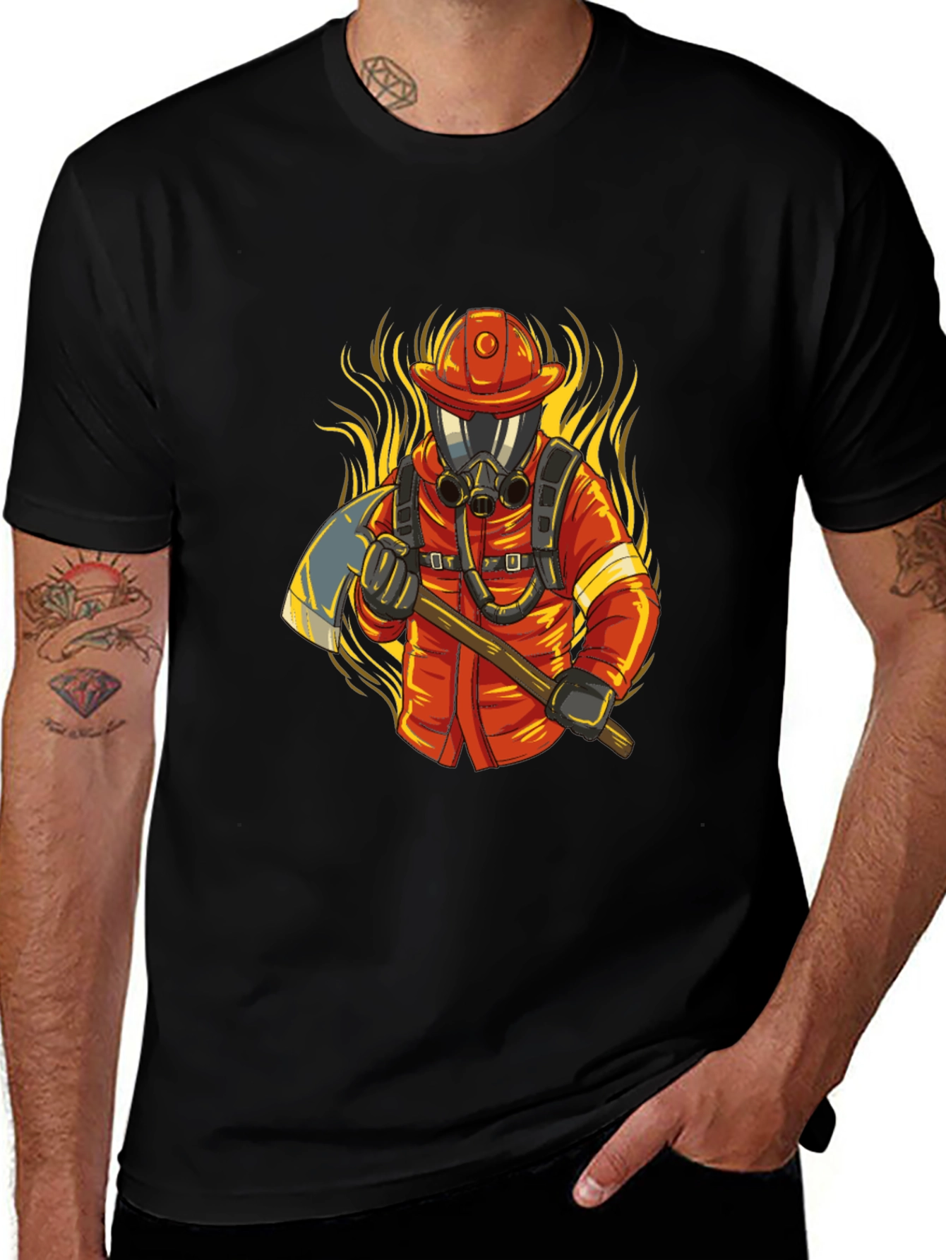 Firefighter Graphic Tee - Axe & Flames Design