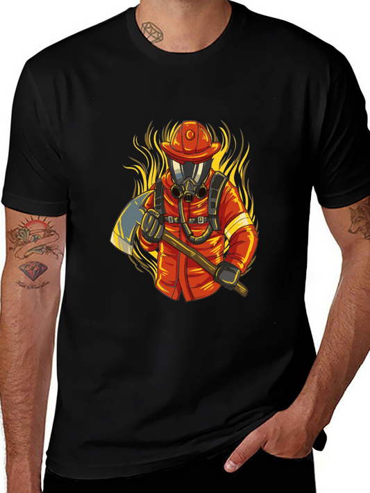 Firefighter Graphic Tee - Axe & Flames Design