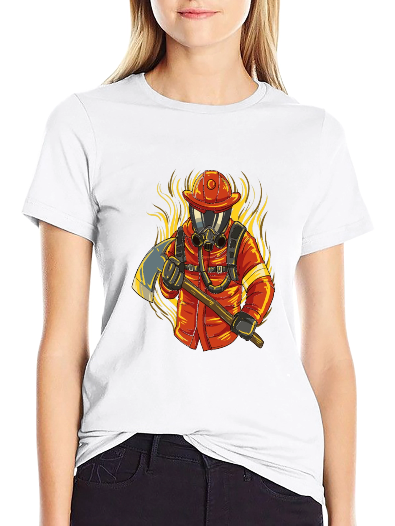 Firefighter Graphic Tee - Axe & Flames Design