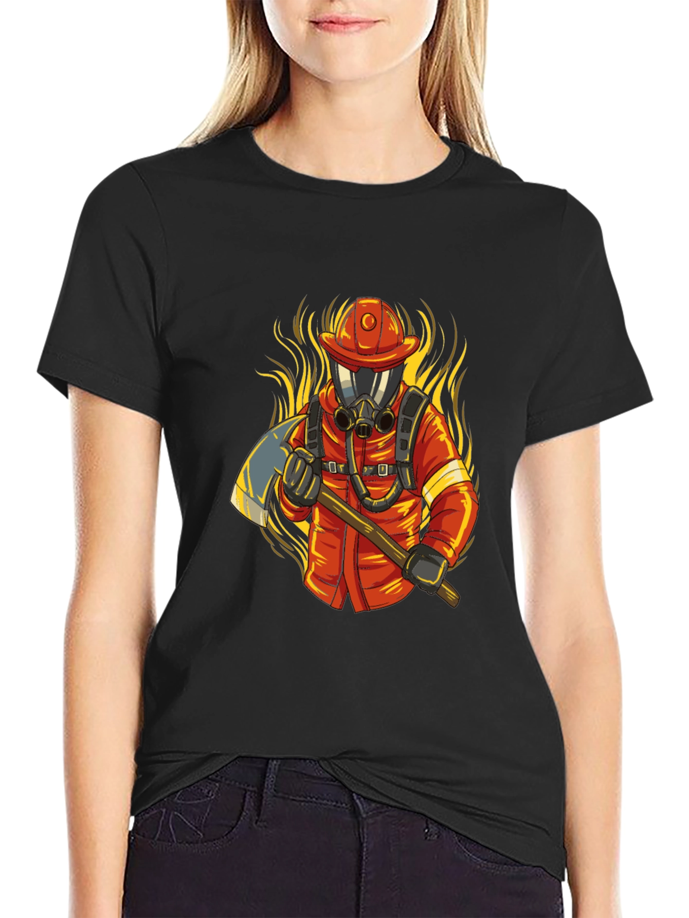 Firefighter Graphic Tee - Axe & Flames Design