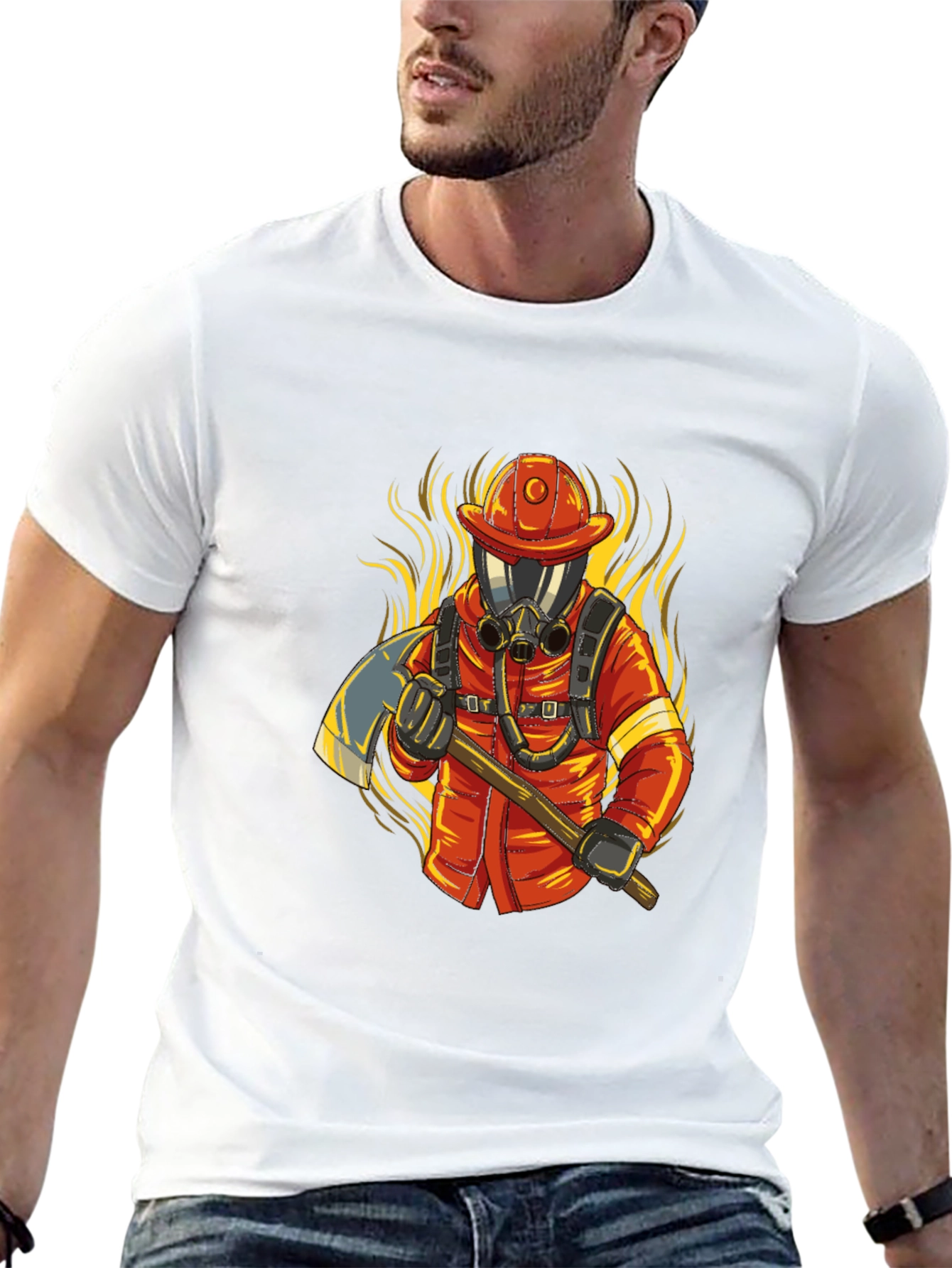 Firefighter Graphic Tee - Axe & Flames Design