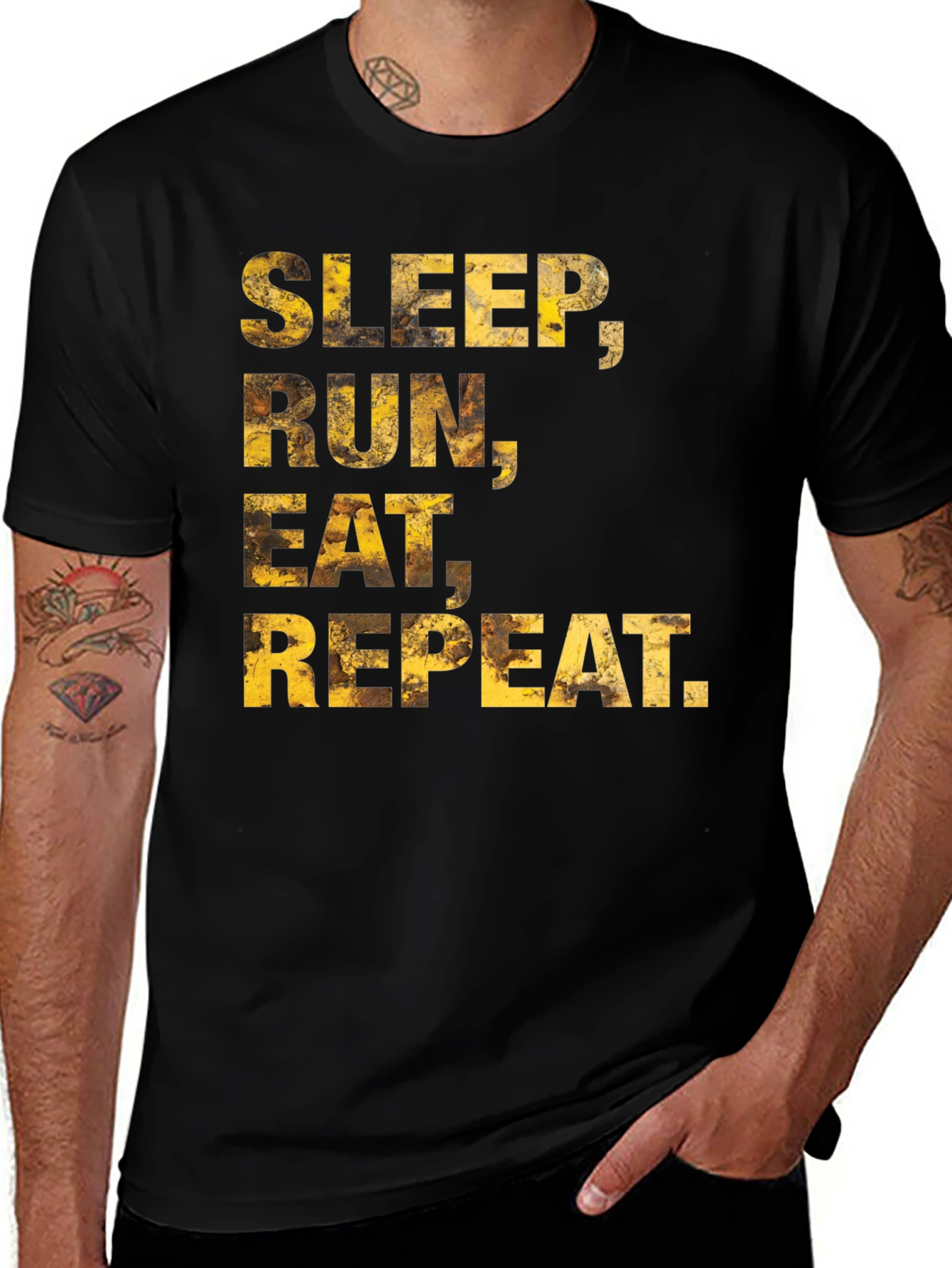 Sleep Run Eat Repeat Mens Black Graphic Tee