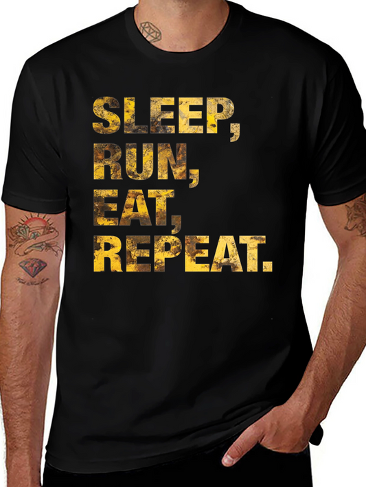 Sleep Run Eat Repeat Mens Black Graphic Tee