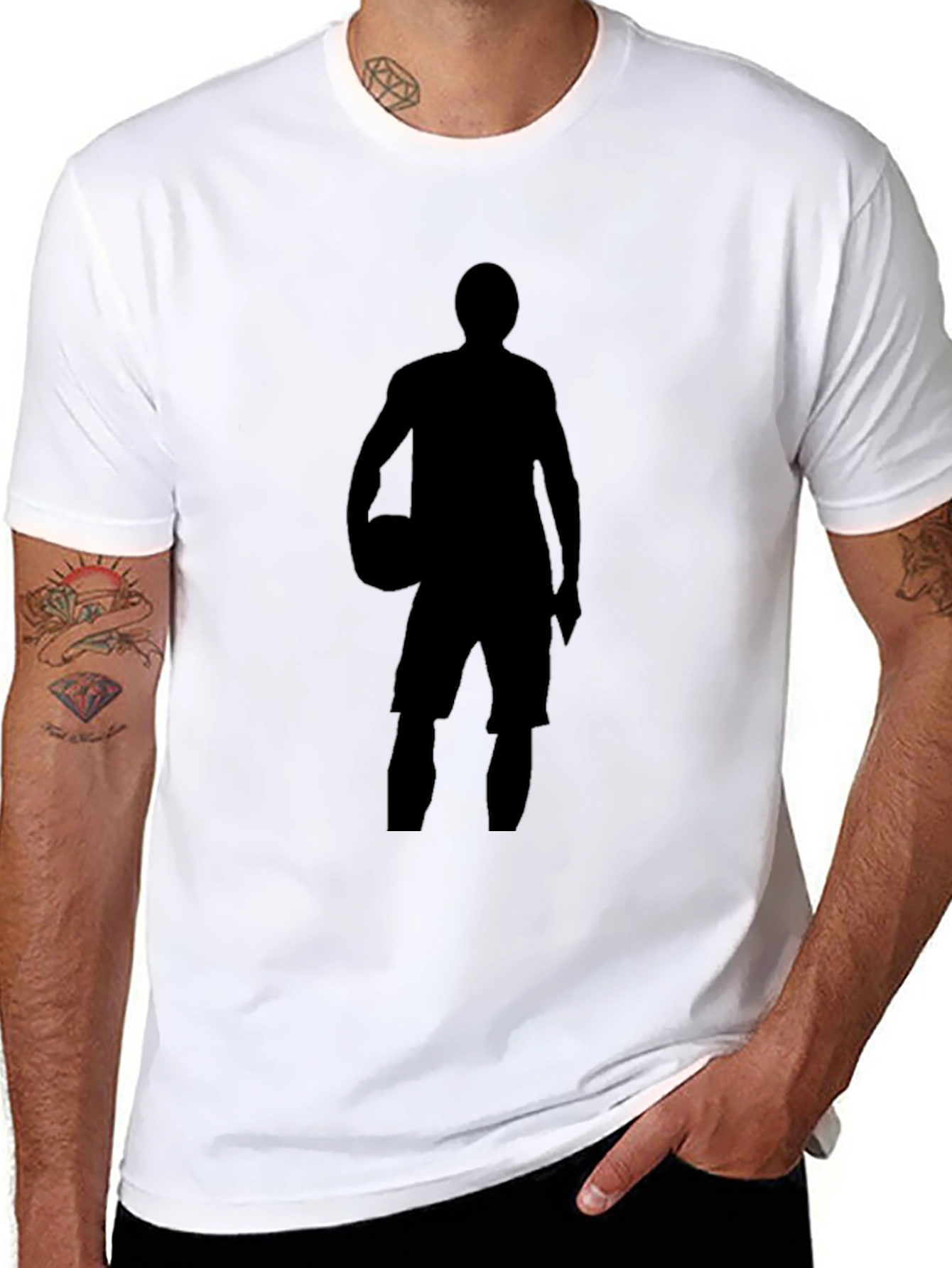 Basketball Player Silhouette Graphic Tee - Black Cotton