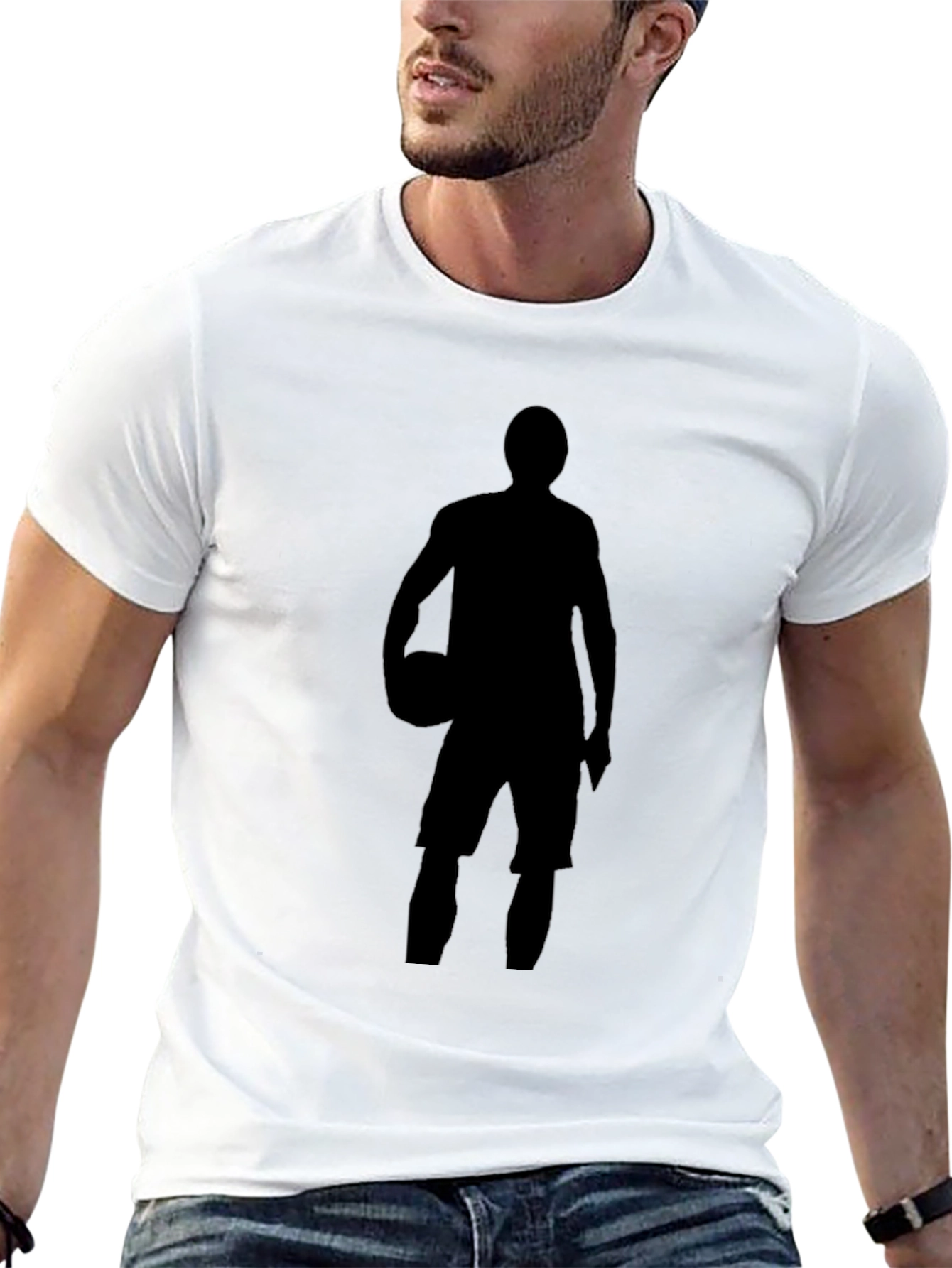 Basketball Player Silhouette Graphic Tee - Black Cotton