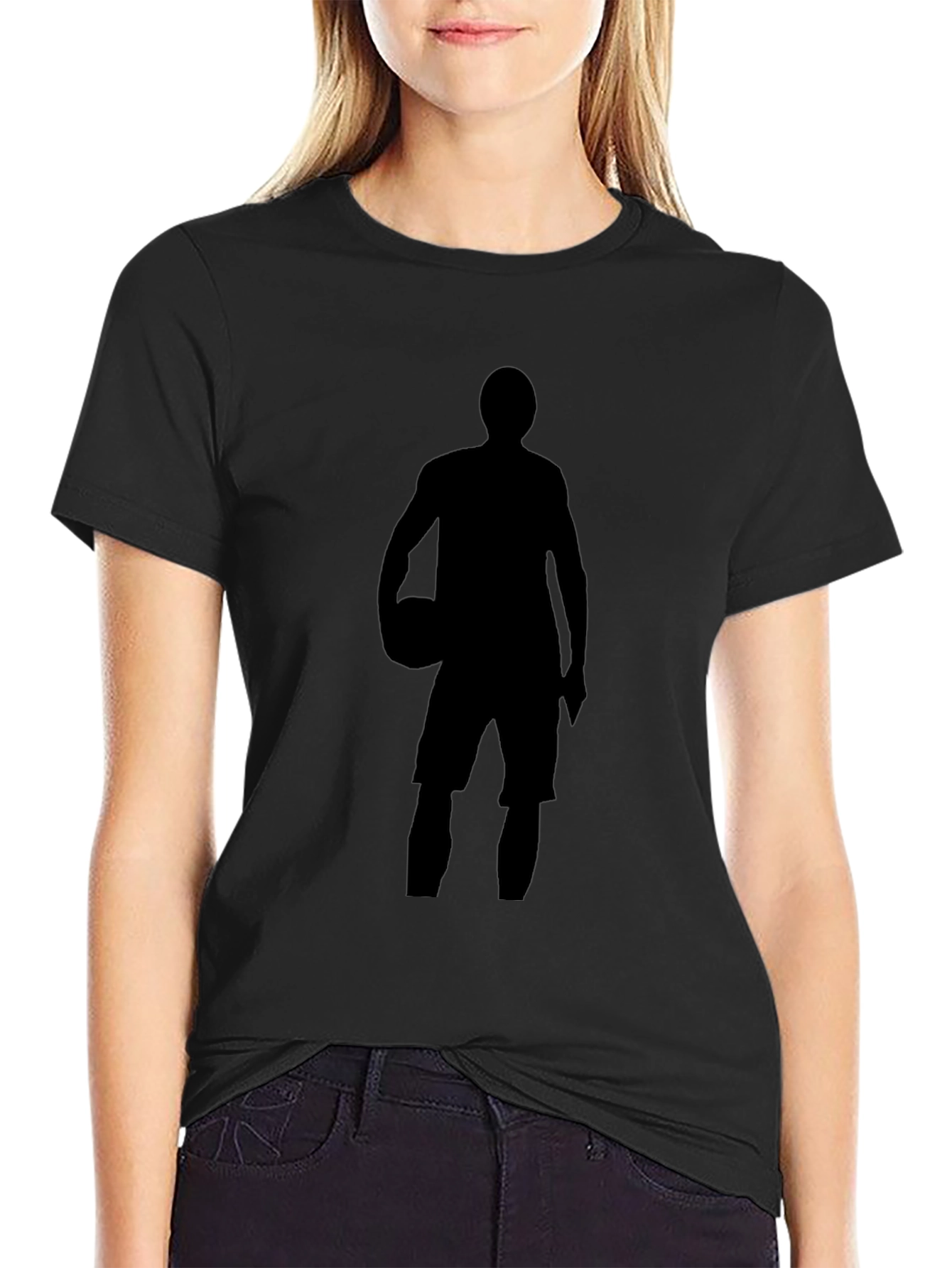 Basketball Player Silhouette Graphic Tee - Black Cotton