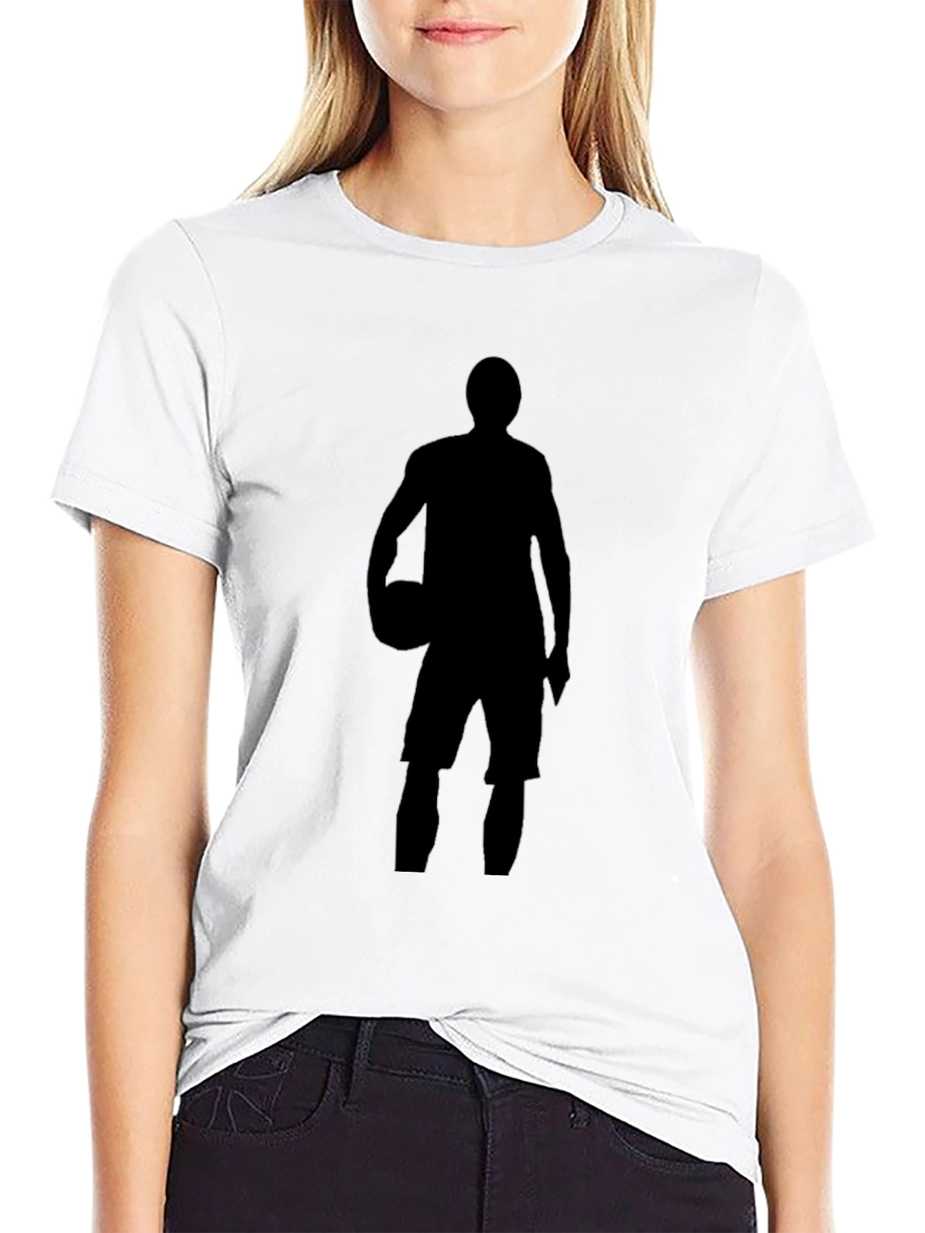 Basketball Player Silhouette Graphic Tee - Black Cotton