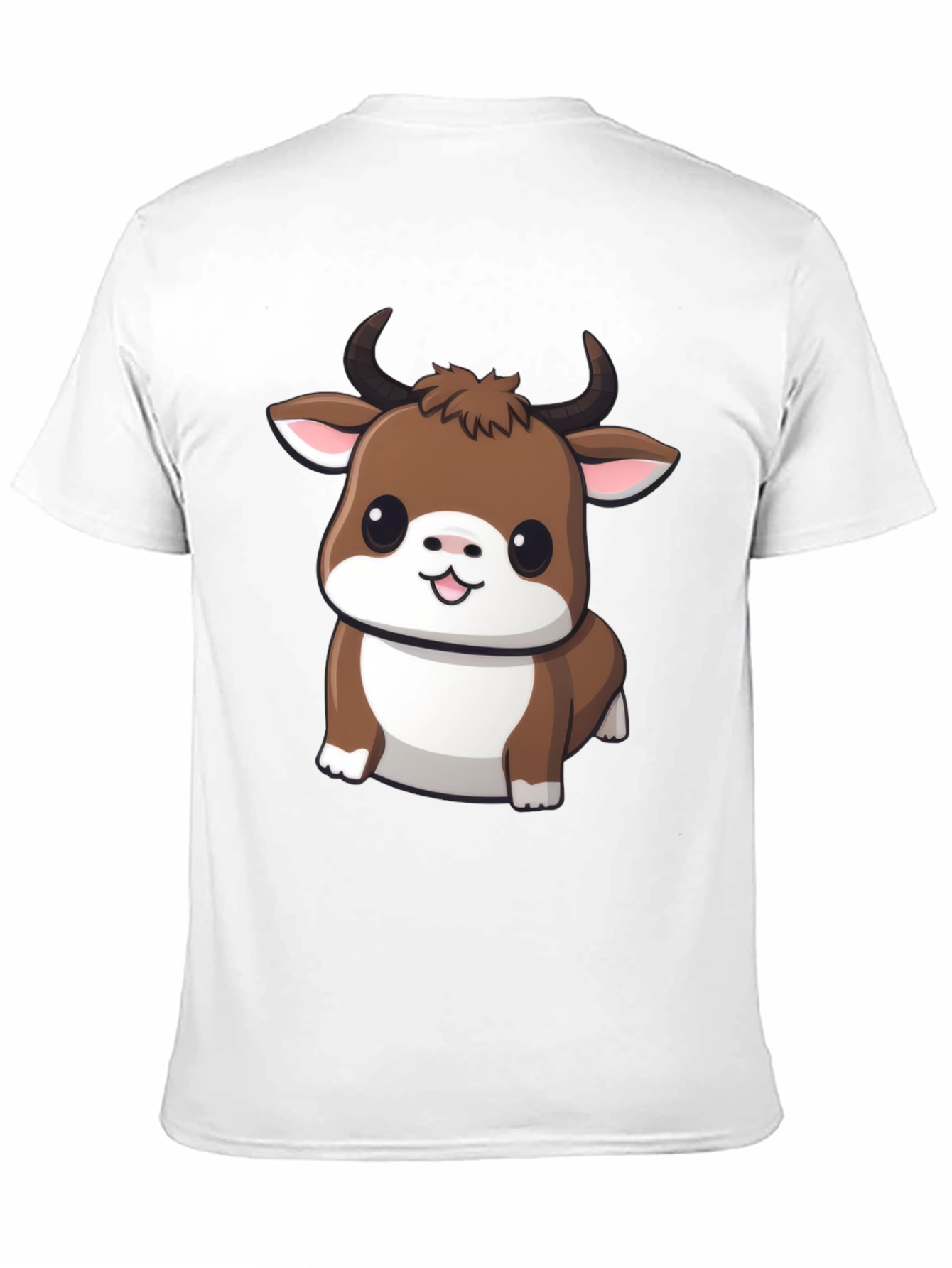 Cute Bull Cartoon Black T-Shirt