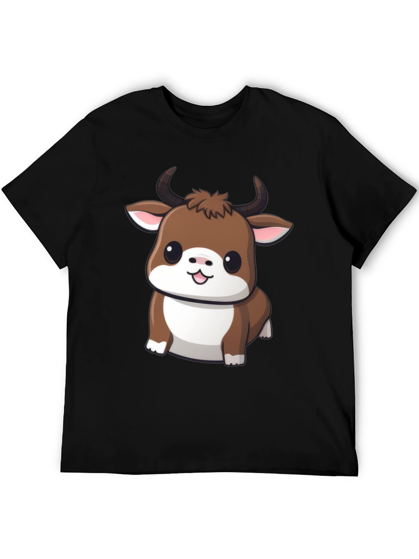 Cute Bull Cartoon Black T-Shirt