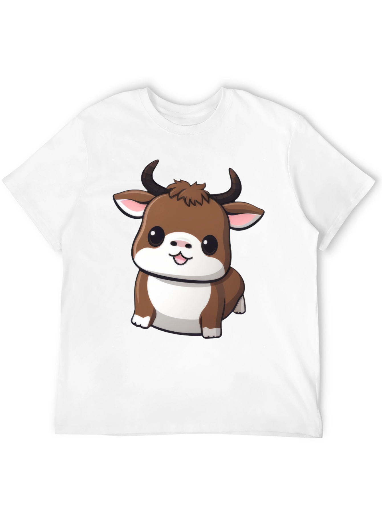 Cute Bull Cartoon Black T-Shirt