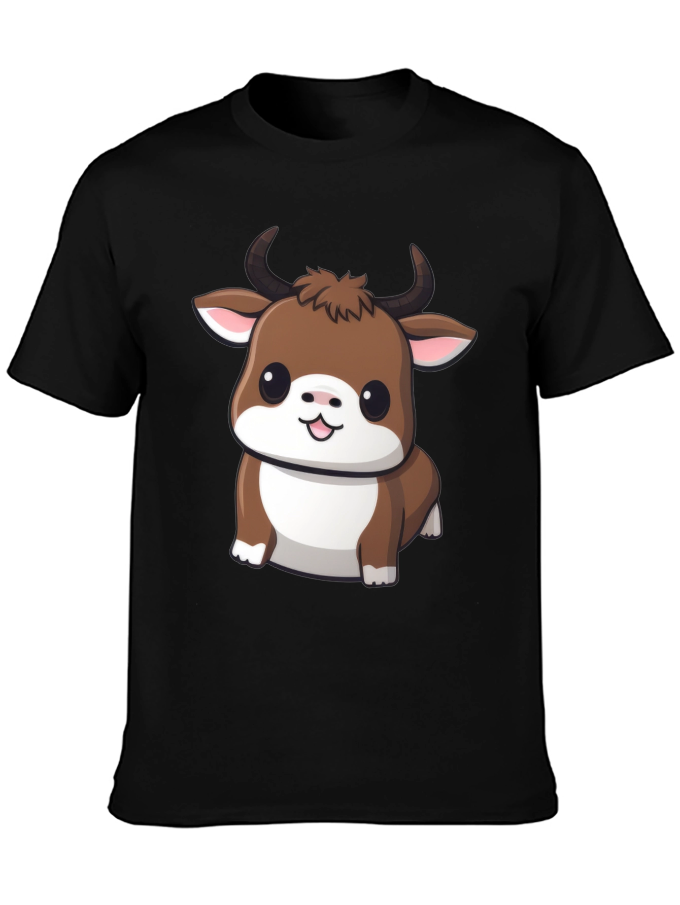 Cute Bull Cartoon Black T-Shirt
