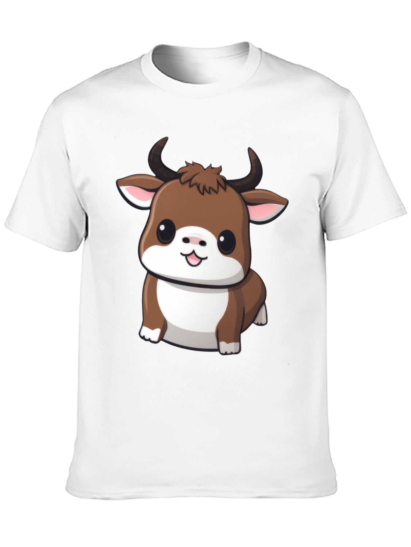 Cute Bull Cartoon Black T-Shirt