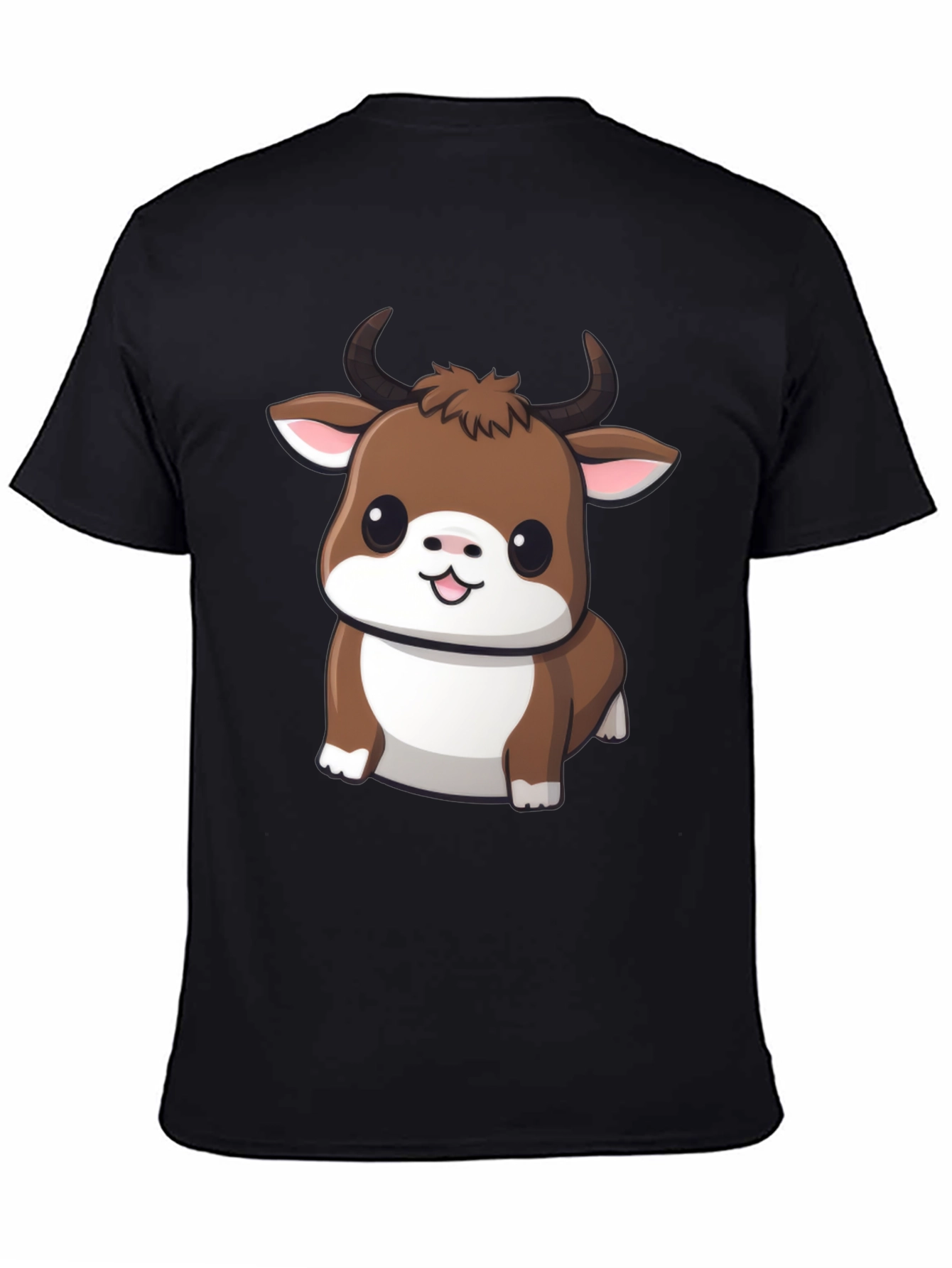 Cute Bull Cartoon Black T-Shirt