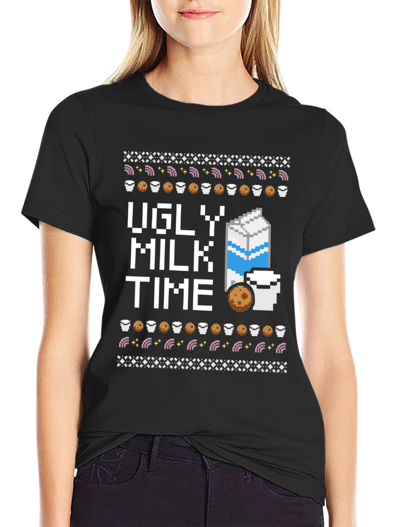 Ugly Milk Time Black T-Shirt - Cookie Lover