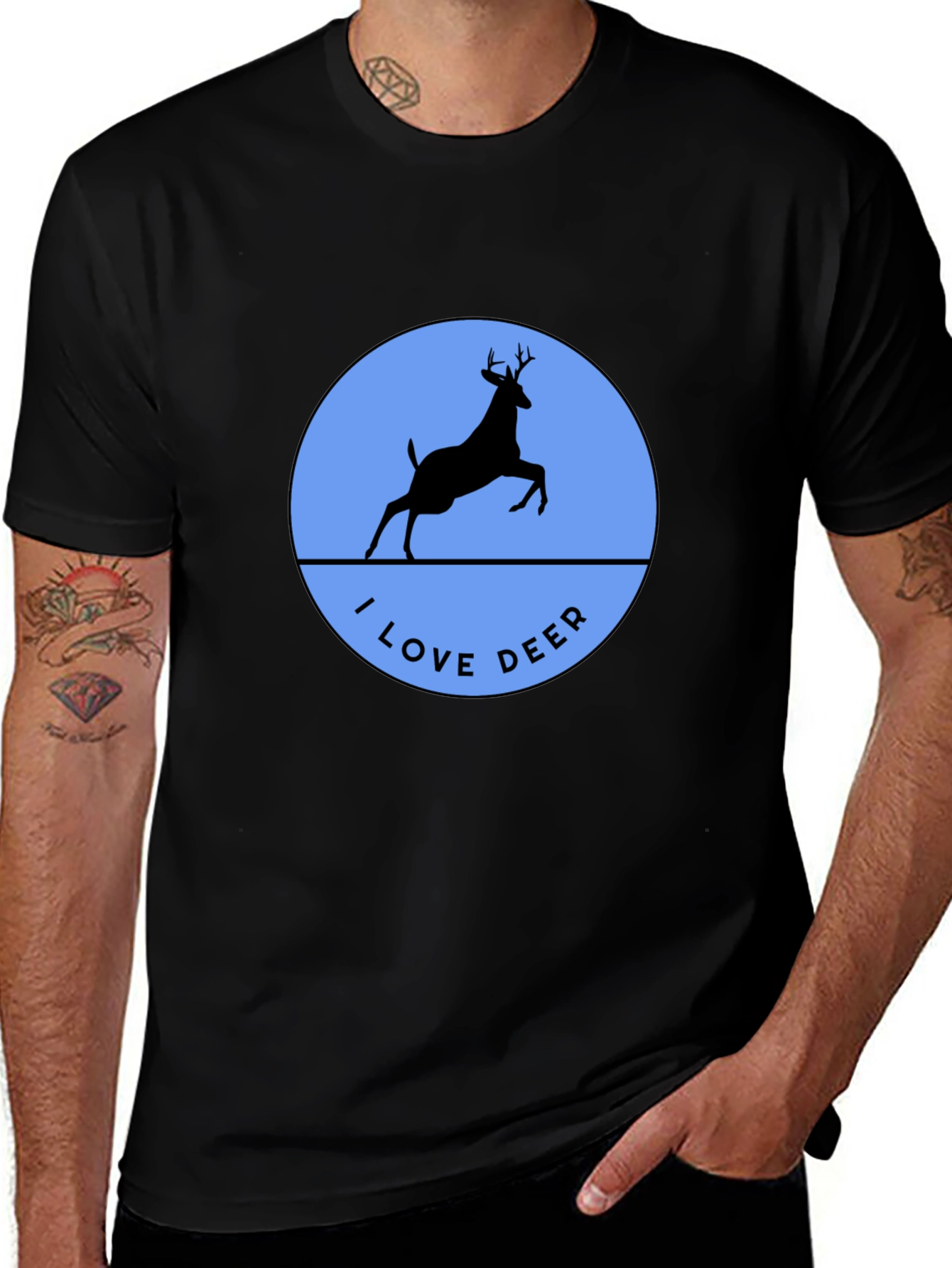 I Love Deer T-Shirt - Black Crew Neck