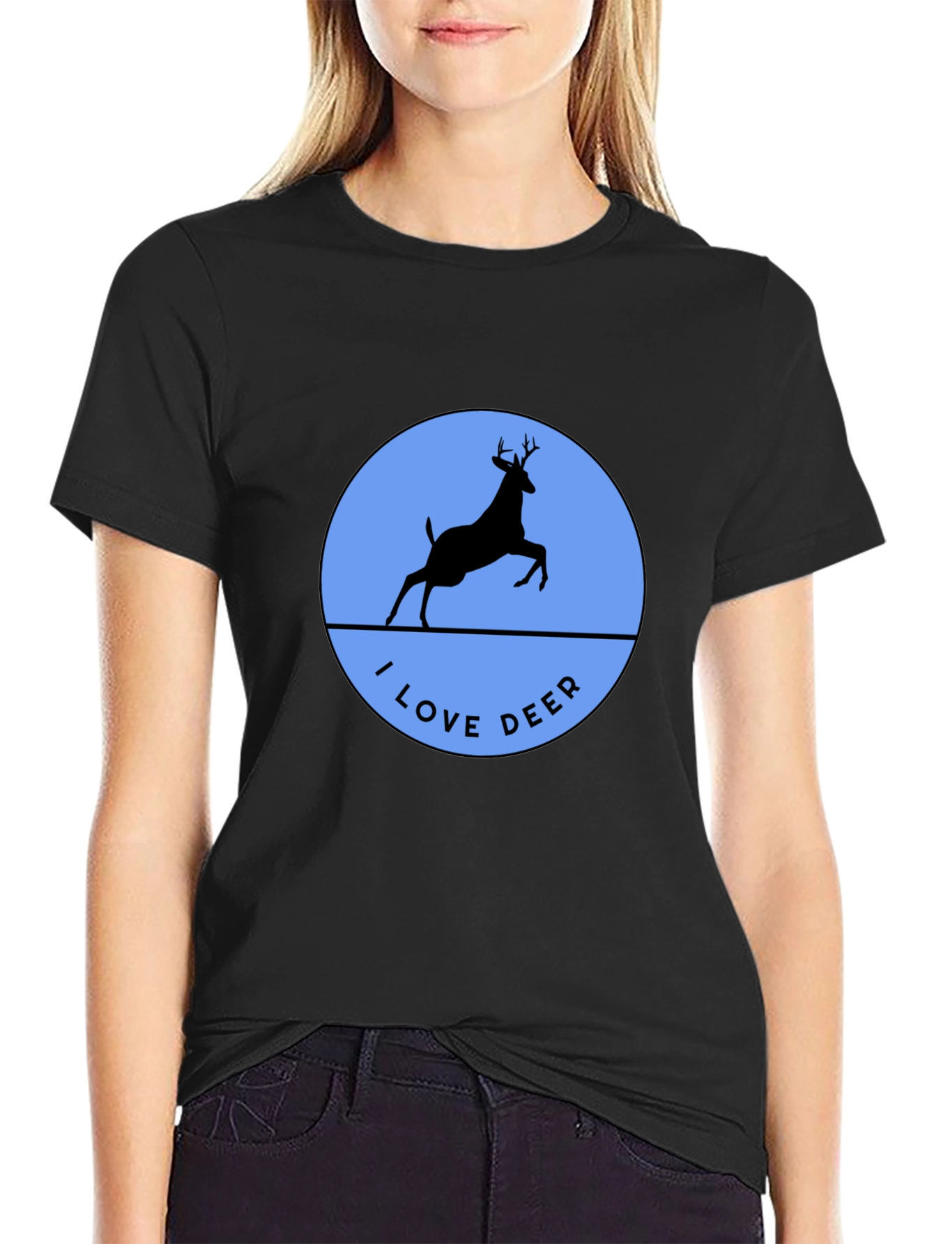 I Love Deer T-Shirt - Black Crew Neck