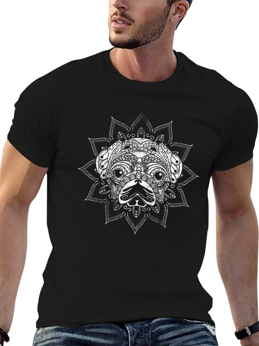 Black T-Shirt with Ornamental Dog Graphic
