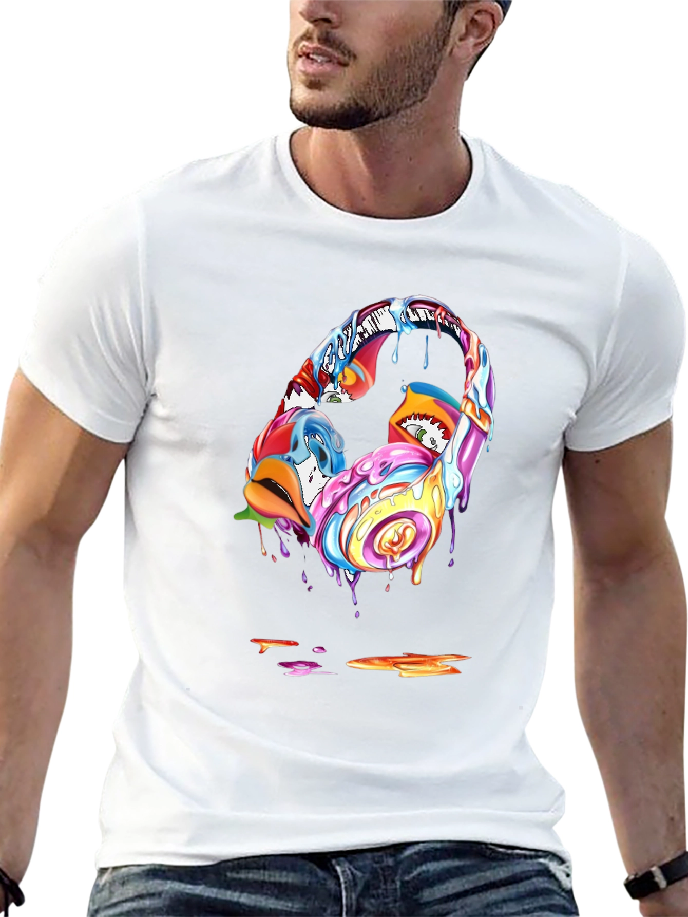 Vivid Drip Headphones Graphic Tee - Black