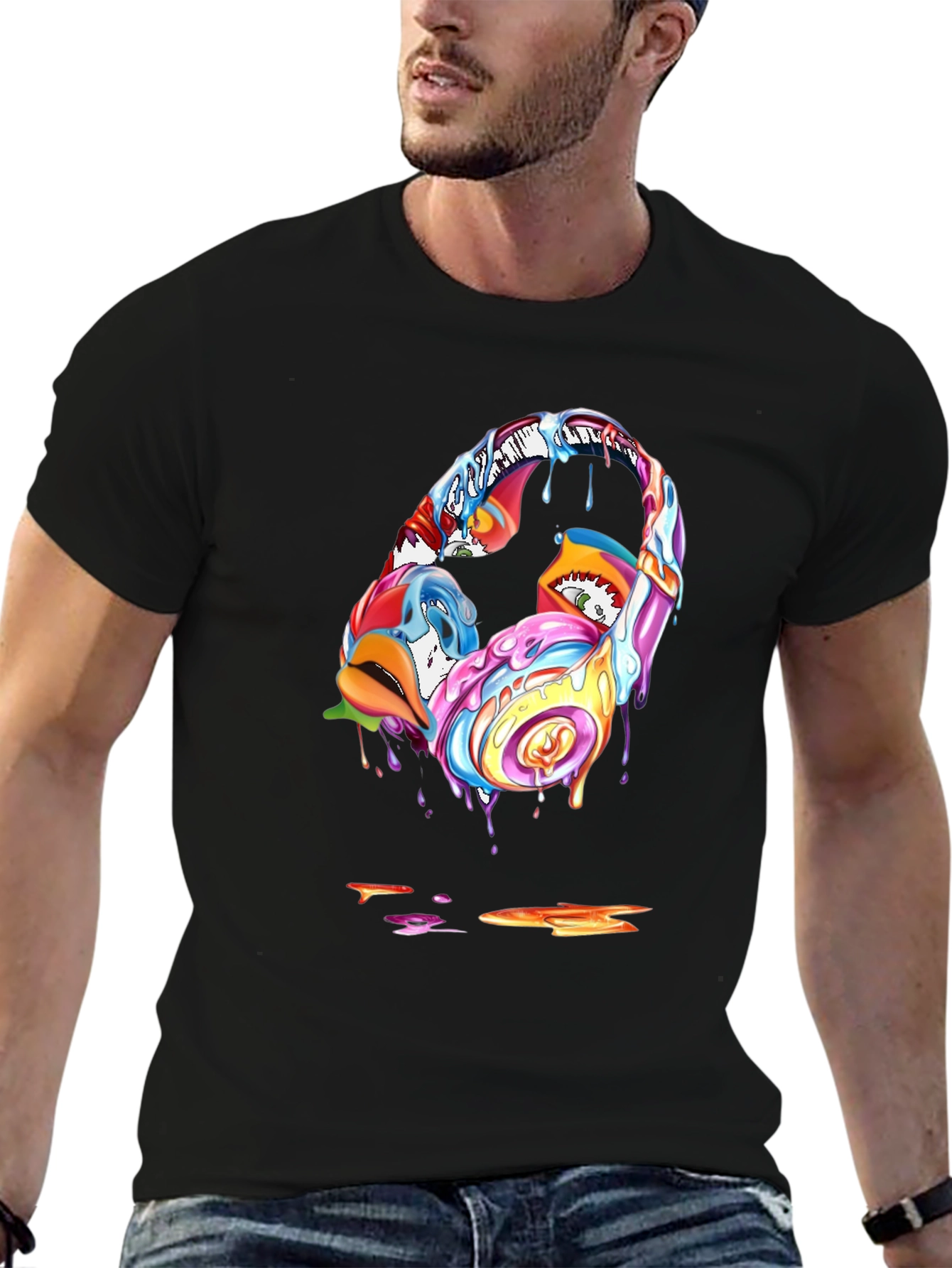 Vivid Drip Headphones Graphic Tee - Black